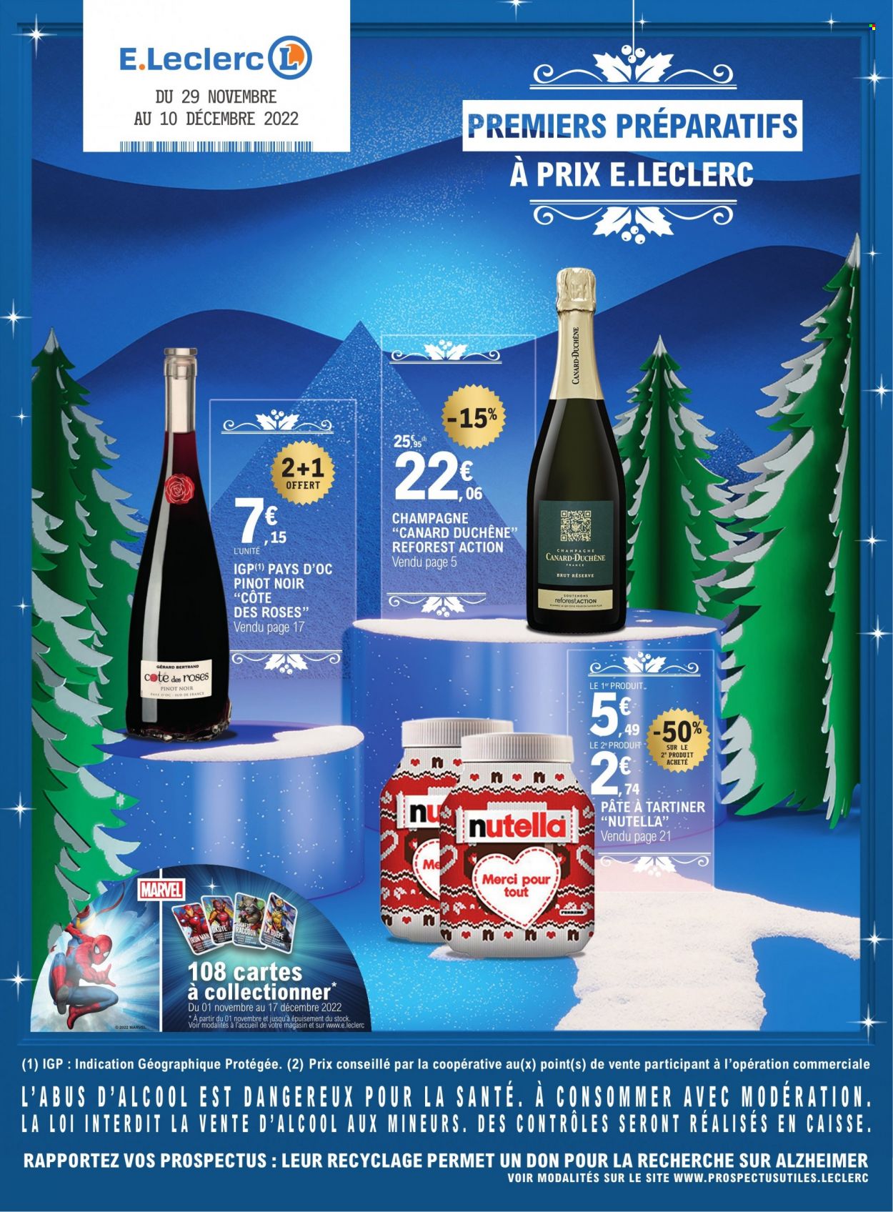 thumbnail - Catalogue E.Leclerc - 29/11/2022 - 10/12/2022 - Produits soldés - pâte à tartiner, Nutella, champagne, vin. Page 1.