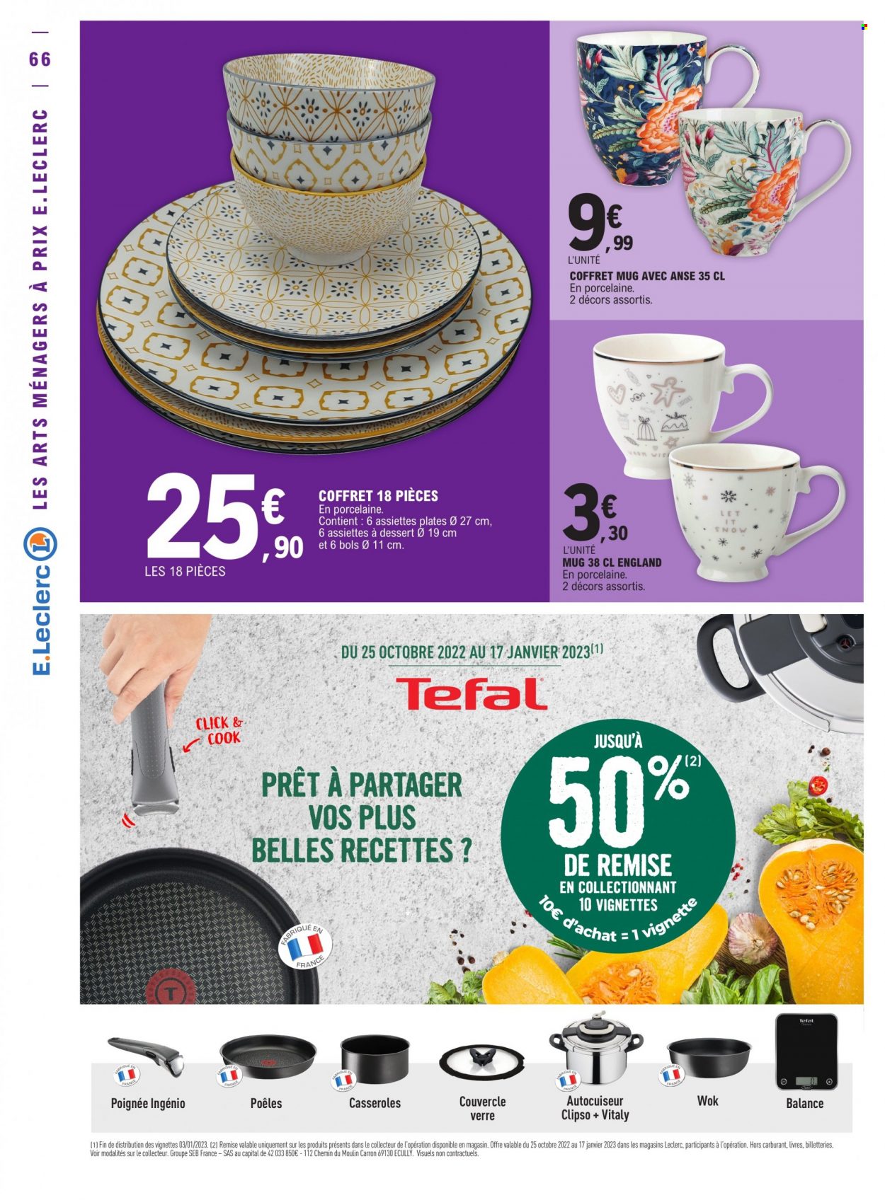 thumbnail - Catalogue E.Leclerc - 29/11/2022 - 10/12/2022 - Produits soldés - Tefal, assiette, casserole, coffret, mug, poêle, verre, autocuiseur. Page 66.