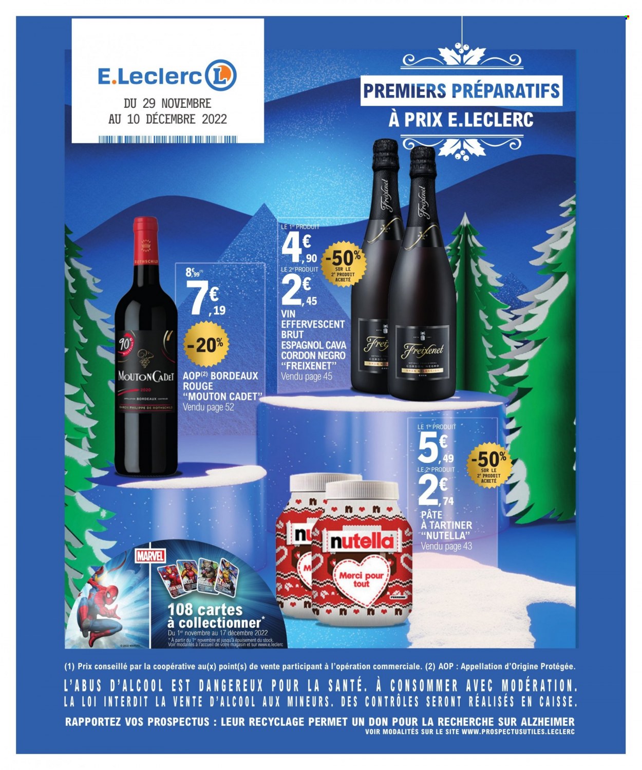 thumbnail - Catalogue E.Leclerc - 29/11/2022 - 10/12/2022 - Produits soldés - pâte à tartiner, Nutella, Bordeaux, vin rouge, vin. Page 1.