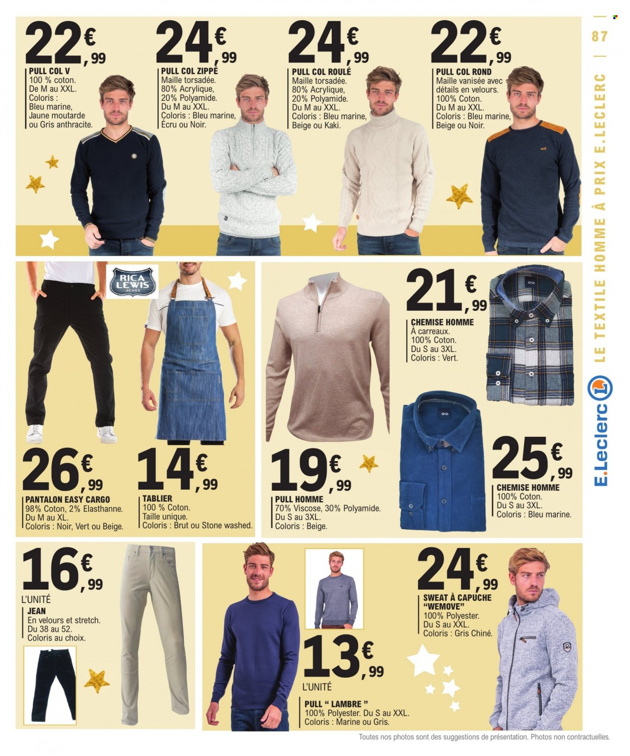 thumbnail - Catalogue E.Leclerc - 29/11/2022 - 10/12/2022 - Produits soldés - Maille, tablier, pantalon, jeans, chemise, sweat-shirt, pull. Page 87.