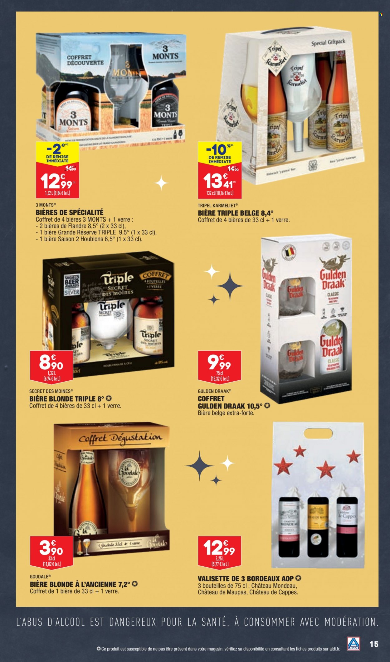 thumbnail - Catalogue ALDI - 06/12/2022 - 12/12/2022 - Produits soldés - bière, bière blonde, Goudale, Bordeaux, vin rouge, verre. Page 18.