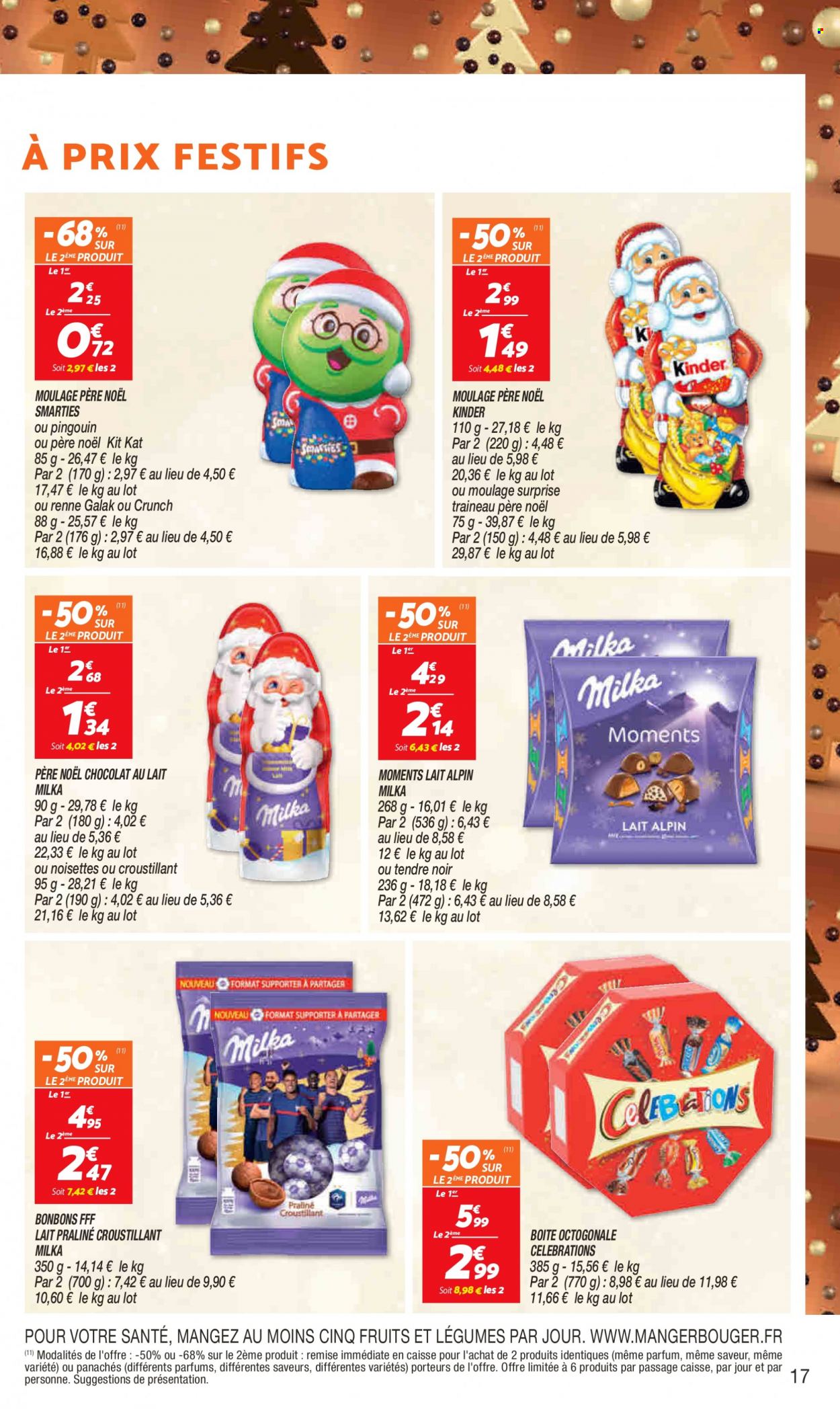 thumbnail - Catalogue Netto - 29/11/2022 - 05/12/2022 - Produits soldés - Milka, galak, bonbons, Smarties, Kinder, pralinés, KitKat, père noël, Celebrations. Page 17.