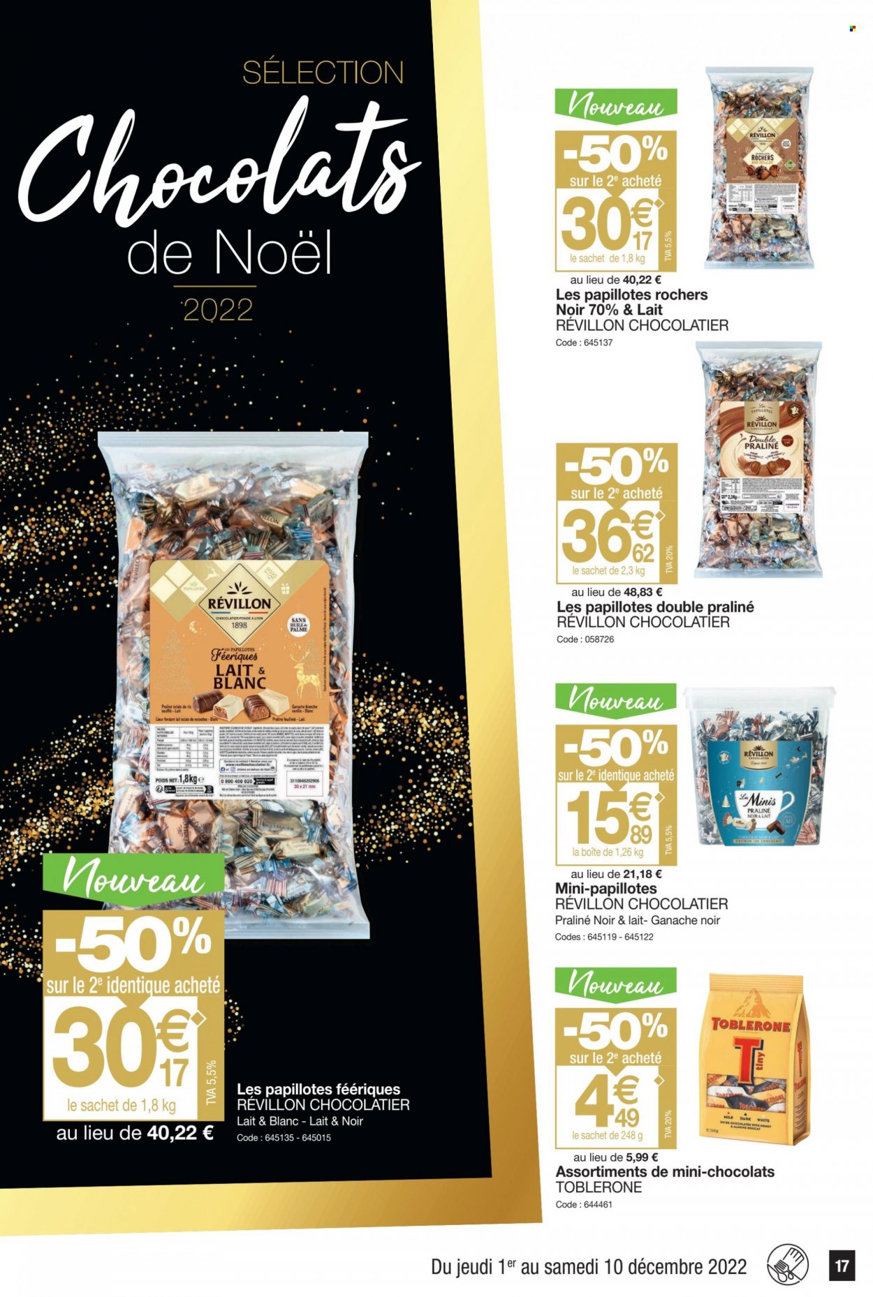 thumbnail - Catalogue Promocash - 01/12/2022 - 10/12/2022 - Produits soldés - chocolat, chocolats de Noël, pralinés, papillotes, Toblerone. Page 17.