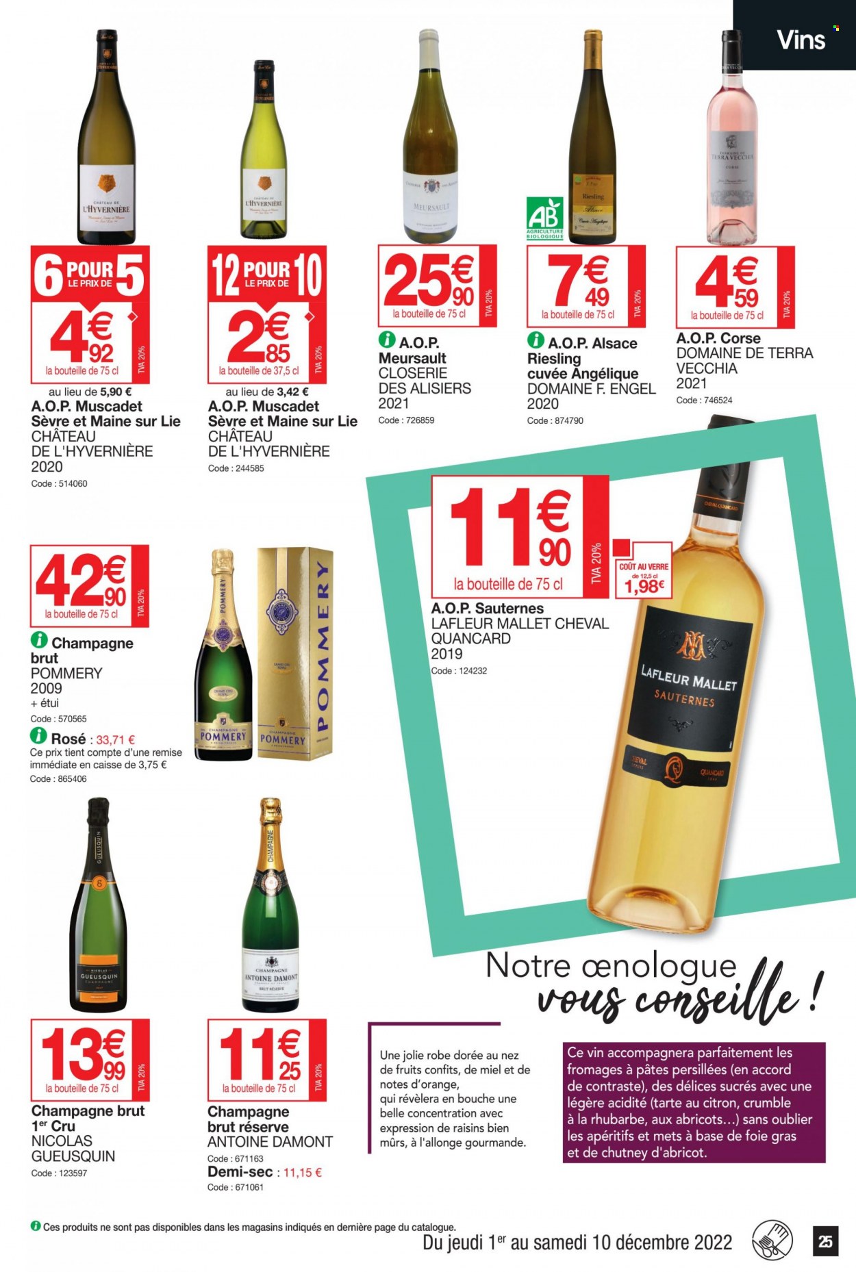 thumbnail - Catalogue Promocash - 01/12/2022 - 10/12/2022 - Produits soldés - alcool, tarte, champagne, Sauternes, Riesling, verre. Page 25.