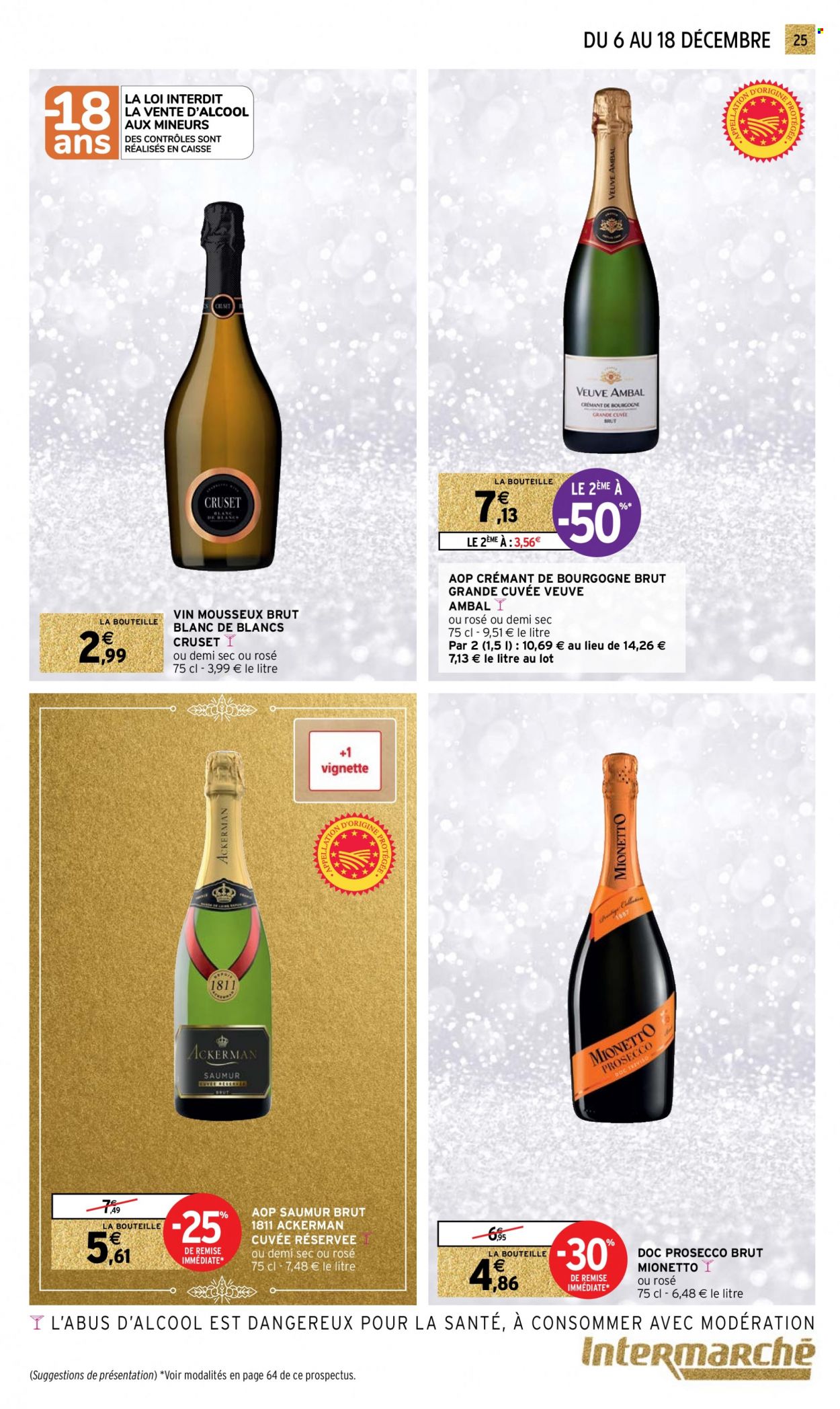 thumbnail - Catalogue Intermarché Hyper - 06/12/2022 - 18/12/2022 - Produits soldés - Prosecco, vin, Crémant de Bourgogne. Page 25.