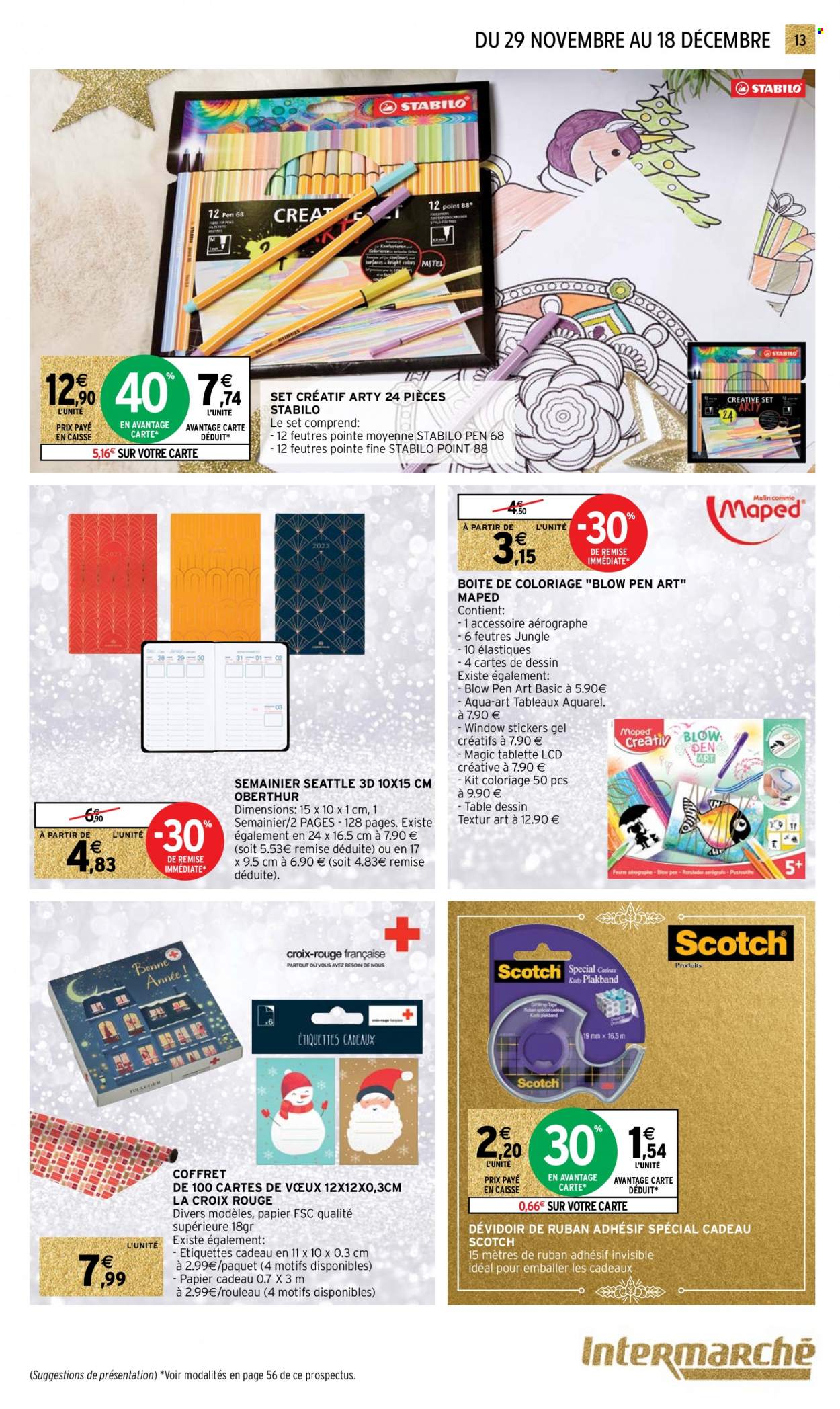 thumbnail - Catalogue Intermarché - 29/11/2022 - 18/12/2022 - Produits soldés - table, papier cadeau, feutre, coloriage, tablette, ruban adhésif. Page 13.