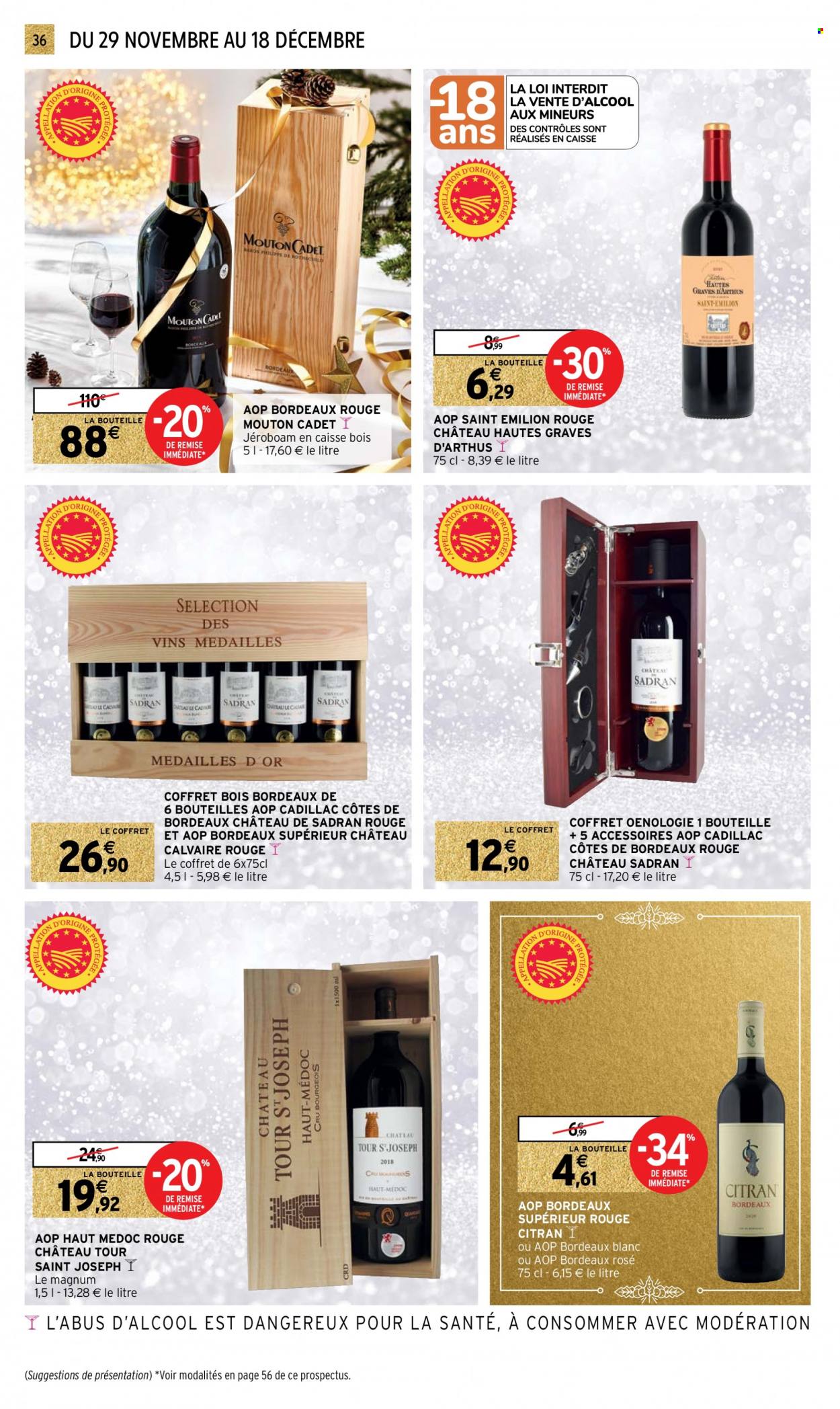 thumbnail - Catalogue Intermarché - 29/11/2022 - 18/12/2022 - Produits soldés - Bordeaux, vin blanc, vin rouge, vin. Page 36.