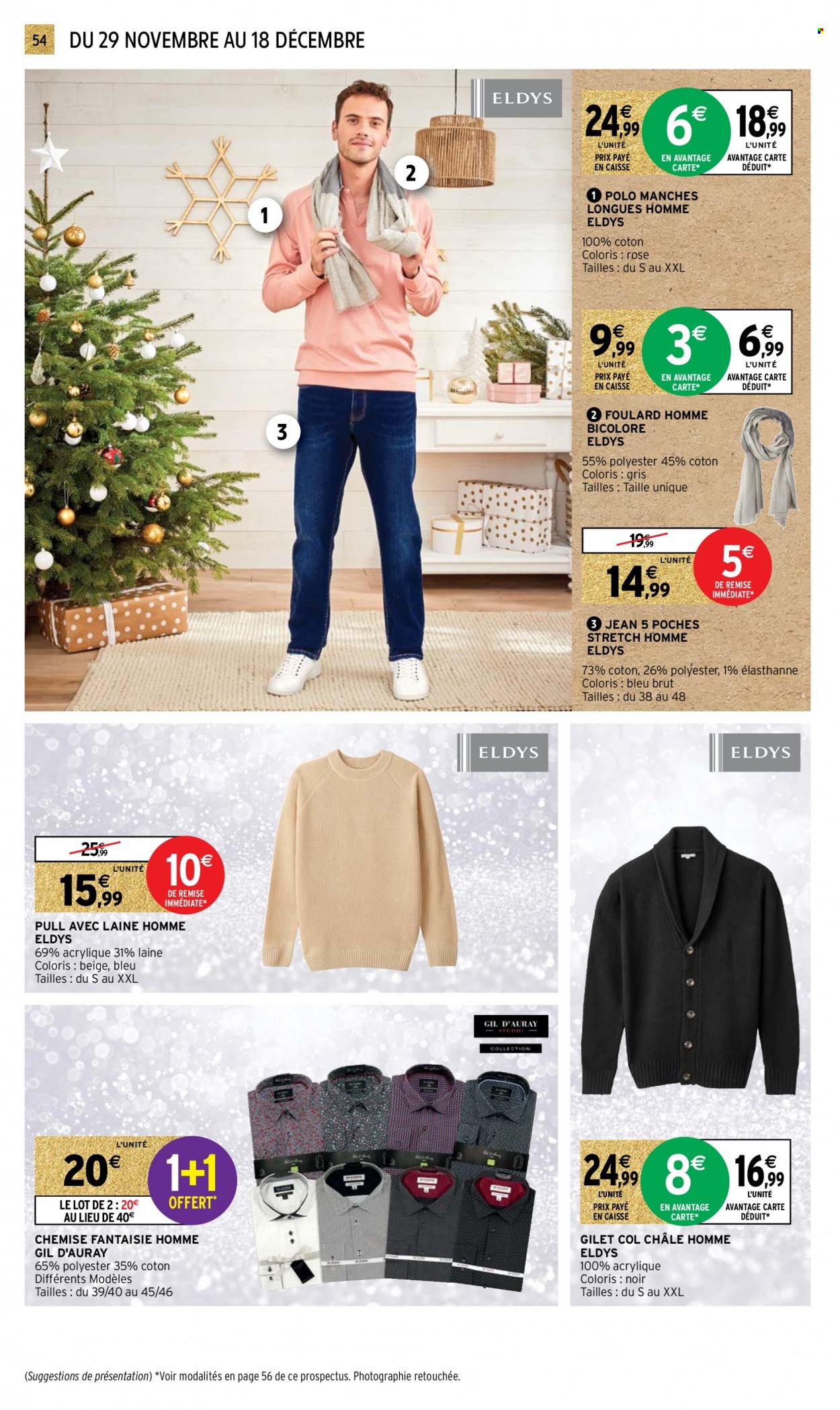 thumbnail - Catalogue Intermarché - 29/11/2022 - 18/12/2022 - Produits soldés - jeans, chemise, t-shirt, gilet, pull, foulard. Page 54.