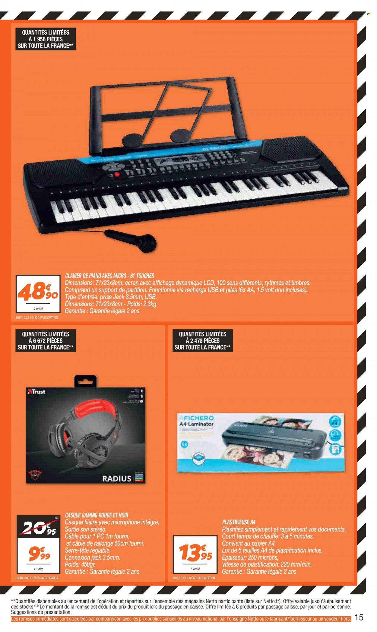 thumbnail - Catalogue Netto - 06/12/2022 - 12/12/2022 - Produits soldés - casque, plastifieuse, clavier. Page 15.