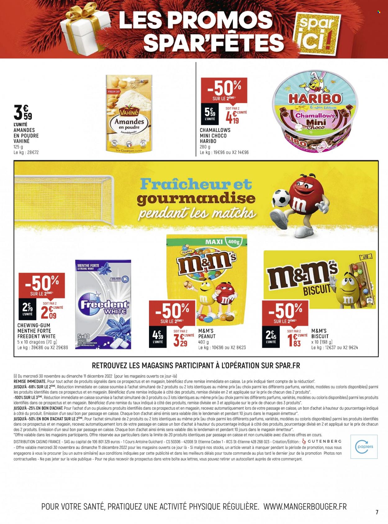thumbnail - Catalogue SPAR - 30/11/2022 - 11/12/2022 - Produits soldés - biscuits, M&M's, amandes en poudre, menthe. Page 7.