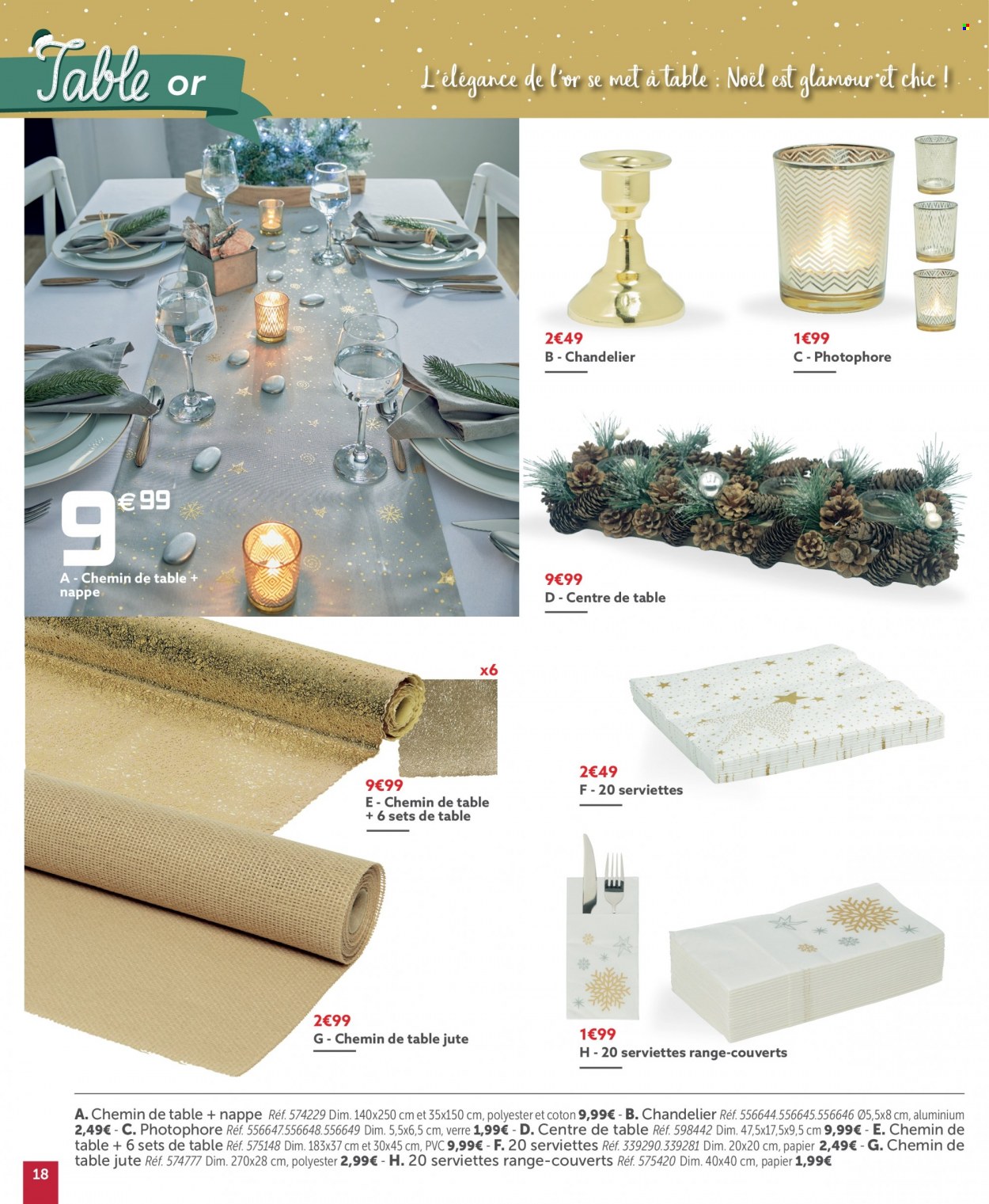 thumbnail - Catalogue GiFi - 29/11/2022 - 07/12/2022 - Produits soldés - serviette, nappe, verre, photophore, chemin de table, chandelier. Page 18.