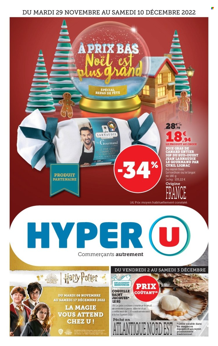 thumbnail - Catalogue HYPER U - 29/11/2022 - 10/12/2022 - Produits soldés - Harry Potter, foie gras, torchon, Canon, jeans. Page 1.