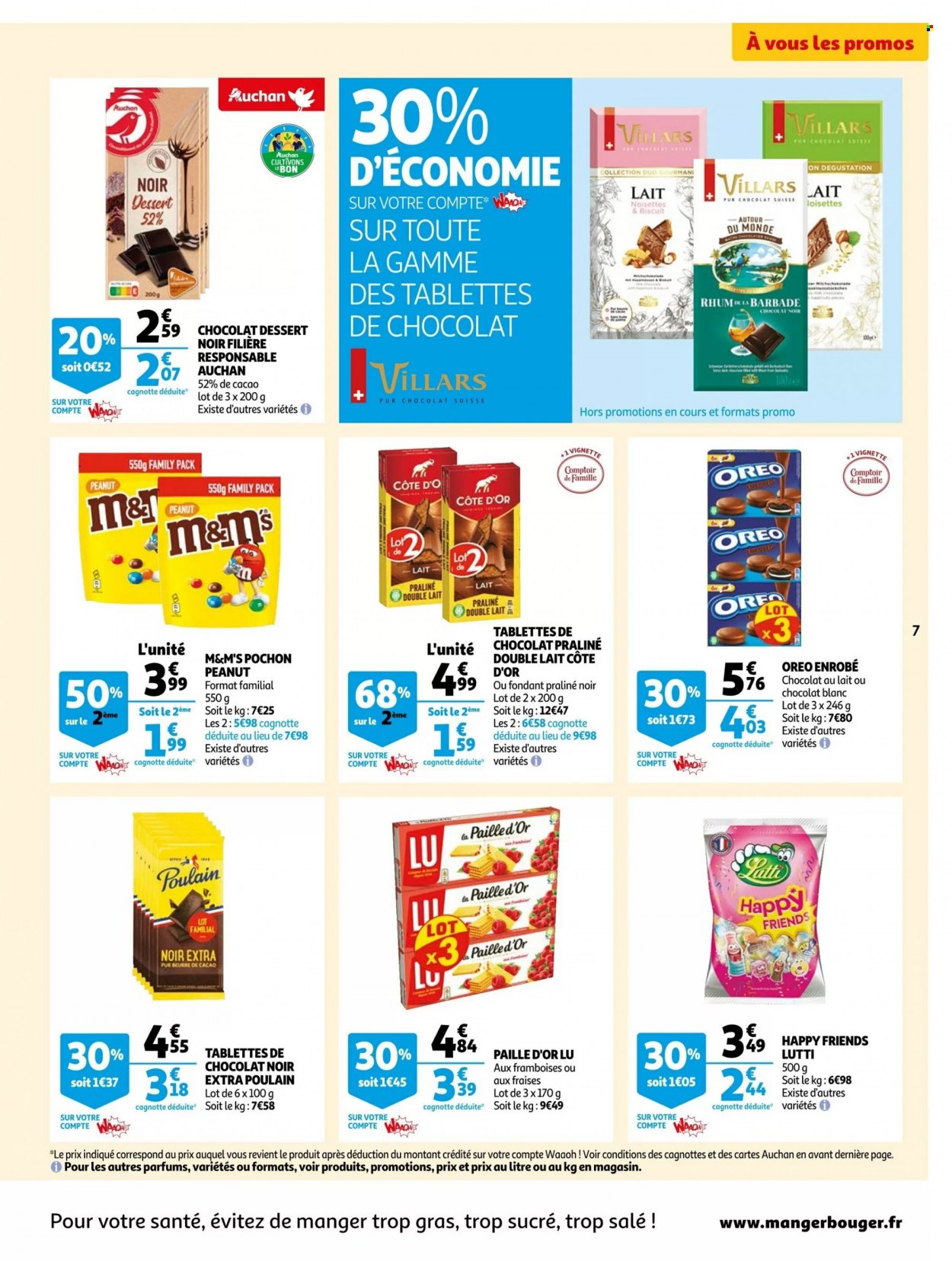 thumbnail - Catalogue Auchan - 30/11/2022 - 06/12/2022 - Produits soldés - alcool, dessert, Oreo, biscuits, M&M's, pralinés, Paille d'Or, Lutti, Côte d'Or, LU, rhum. Page 7.