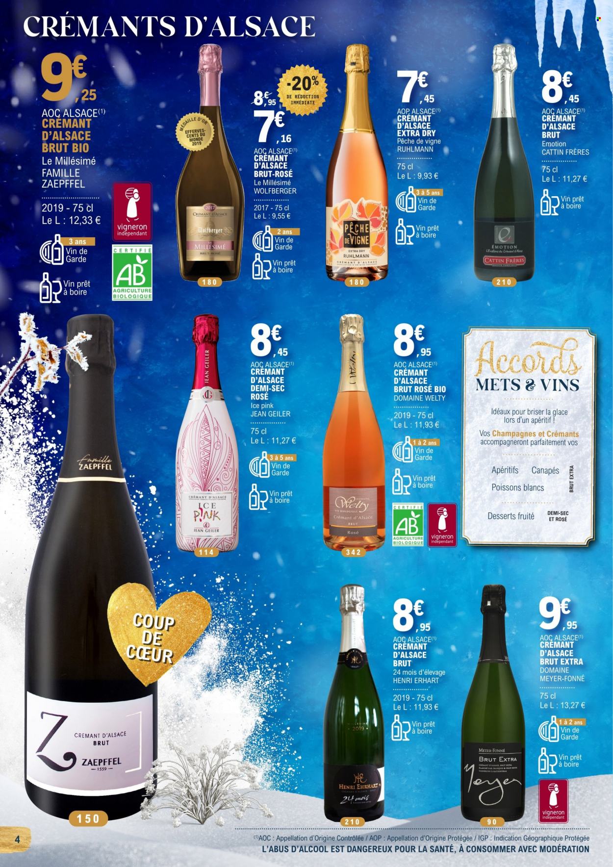 thumbnail - Catalogue E.Leclerc - 30/11/2022 - 24/12/2022 - Produits soldés - Crémant d’Alsace, vin, apéritif. Page 4.
