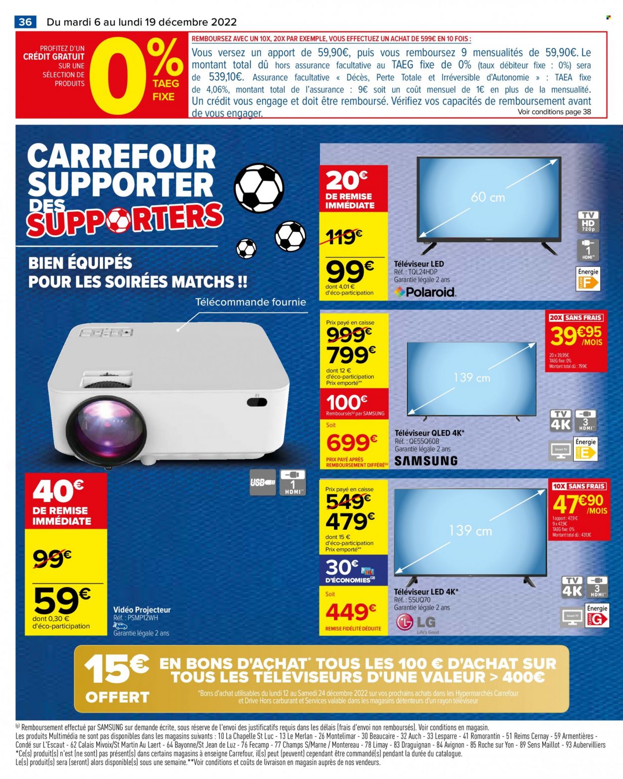 thumbnail - Catalogue Carrefour Hypermarchés - 06/12/2022 - 19/12/2022 - Produits soldés - Samsung, téléviseur, téléviseur LED, projecteur. Page 38.
