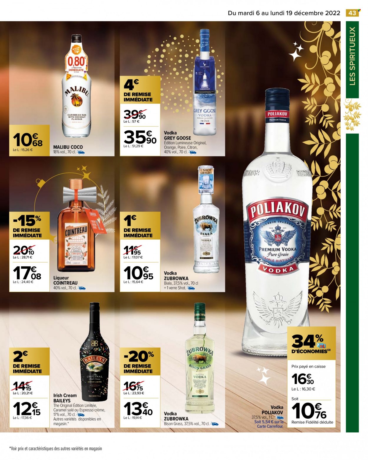 thumbnail - Catalogue Carrefour Hypermarchés - 06/12/2022 - 19/12/2022 - Produits soldés - alcool, poire, Cointreau, vodka, liqueur, Poliakov, verre. Page 45.