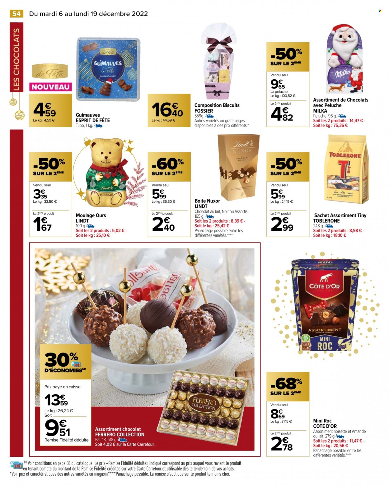 thumbnail - Catalogue Carrefour Hypermarchés - 06/12/2022 - 19/12/2022 - Produits soldés - ESPRIT, Milka, chocolat, biscuits, chocolat au lait, Lindt, Côte d'Or, Toblerone, ours, peluche. Page 56.
