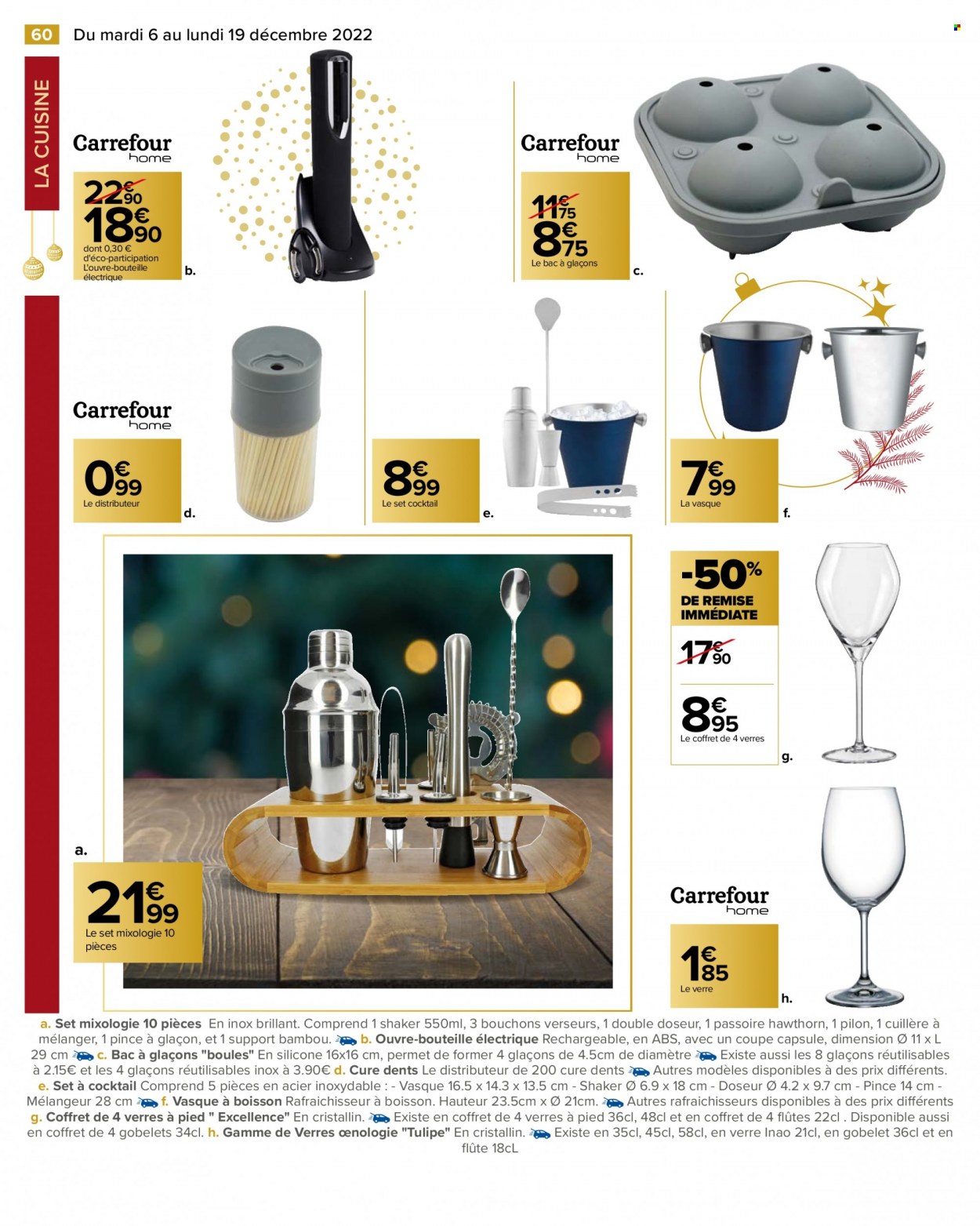 thumbnail - Catalogue Carrefour Hypermarchés - 06/12/2022 - 19/12/2022 - Produits soldés - passoire, verre, cure dents, cuillère, flûte, bambou. Page 62.