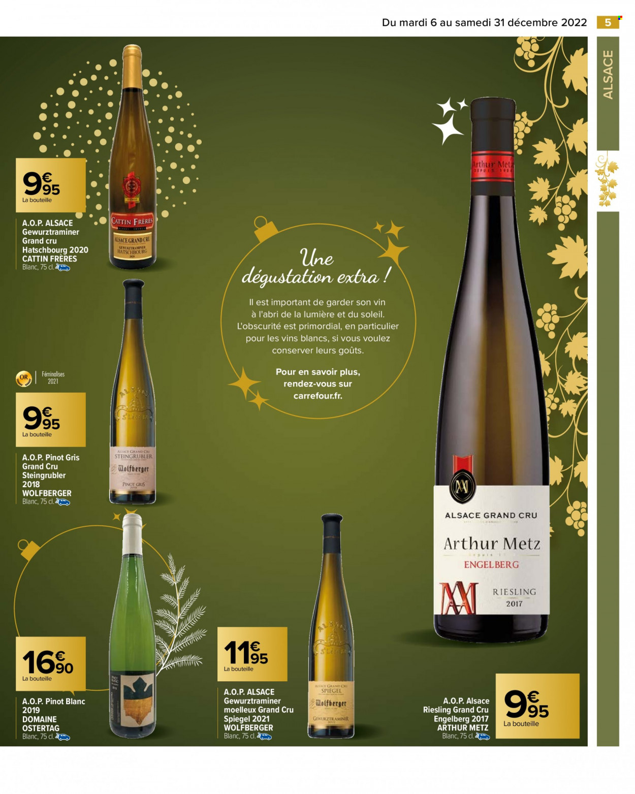 thumbnail - Catalogue Carrefour Hypermarchés - 06/12/2022 - 31/12/2022 - Produits soldés - alcool, vin blanc, Pinot Gris, Pinot Blanc, Riesling. Page 5.
