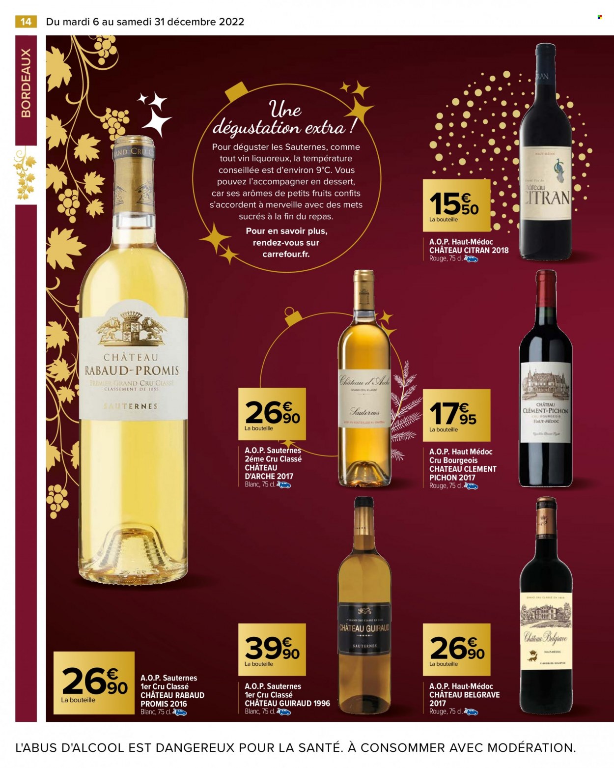 thumbnail - Catalogue Carrefour Hypermarchés - 06/12/2022 - 31/12/2022 - Produits soldés - Bordeaux, vin blanc, vin rouge, Sauternes, vin. Page 14.
