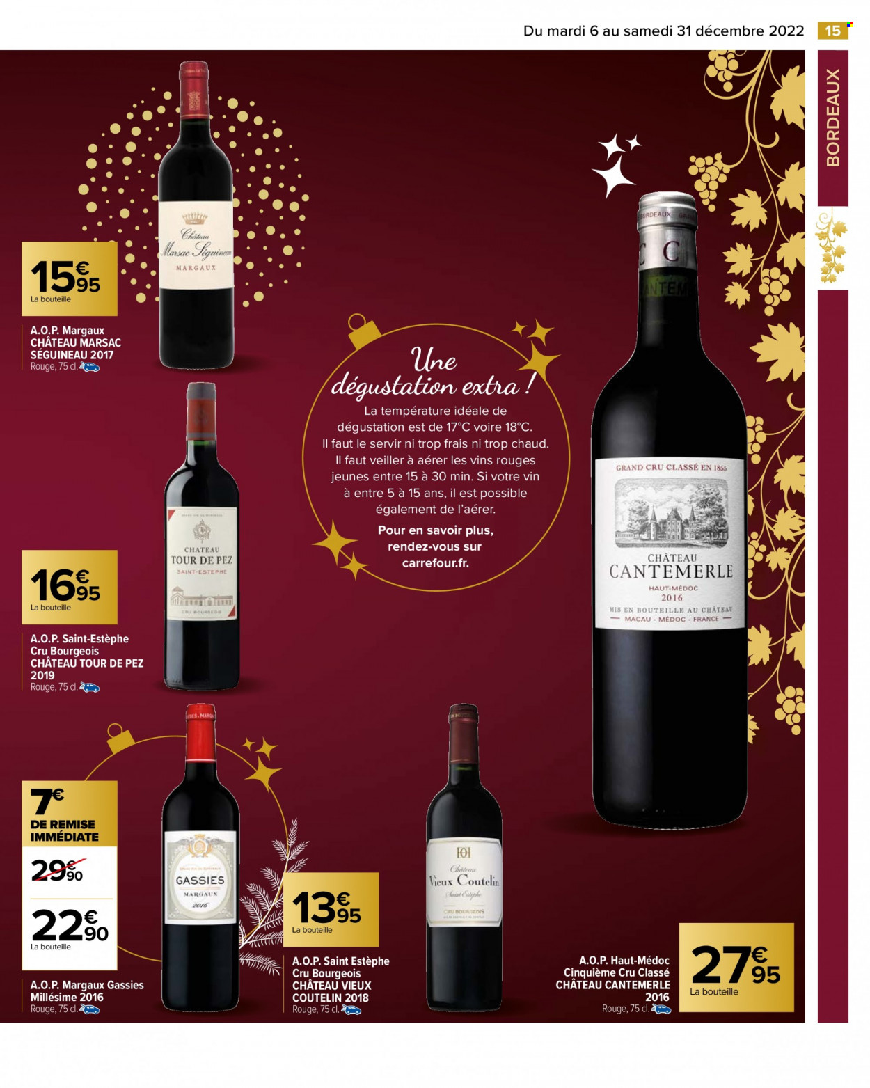 thumbnail - Catalogue Carrefour Hypermarchés - 06/12/2022 - 31/12/2022 - Produits soldés - Bordeaux, vin rouge. Page 15.