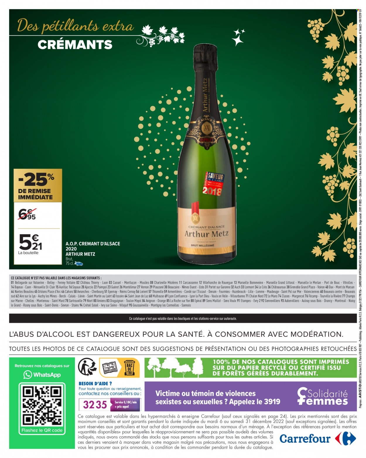 thumbnail - Catalogue Carrefour Hypermarchés - 06/12/2022 - 31/12/2022 - Produits soldés - Crémant d’Alsace, champagne, vin. Page 24.