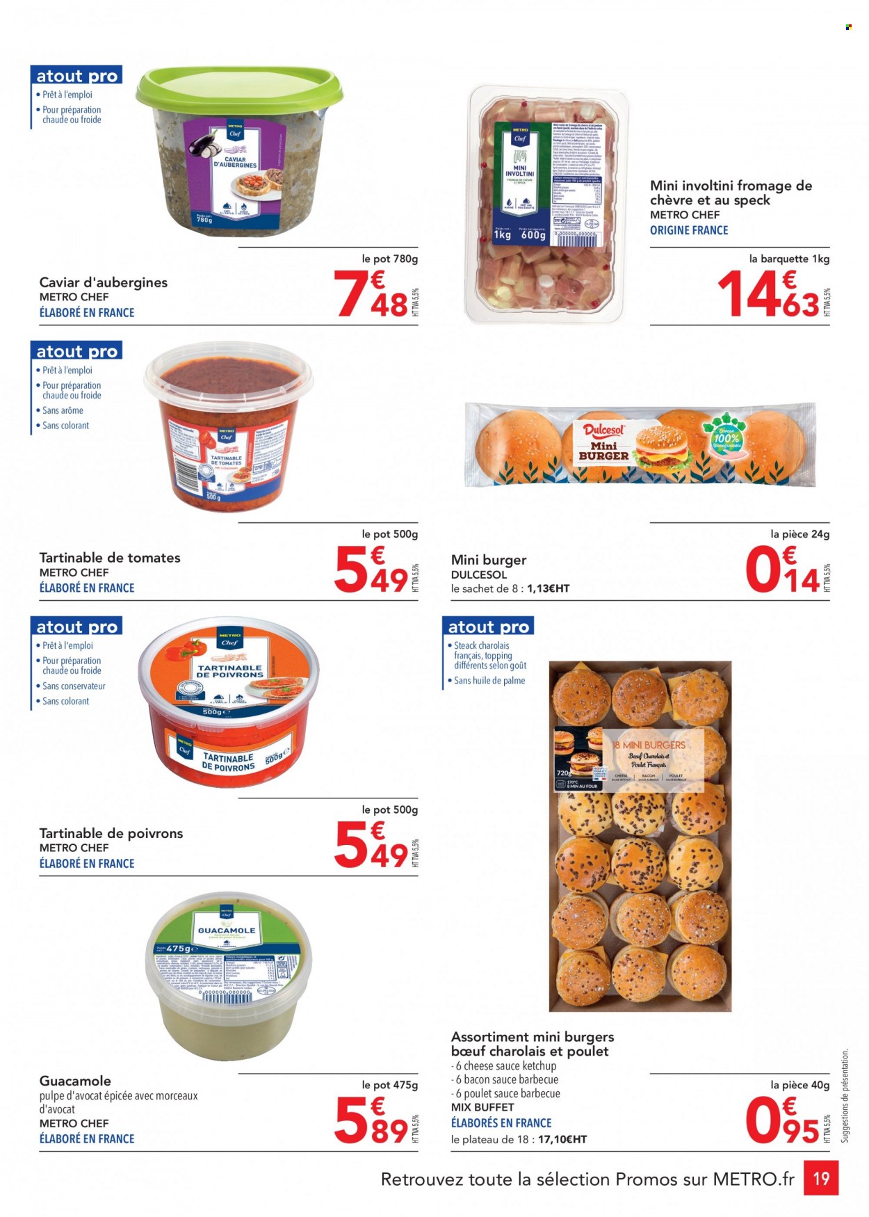 thumbnail - Catalogue Metro - 01/12/2022 - 31/12/2022 - Produits soldés - bacon, caviar, fromage, fromage de chèvre, ketchup, guacamole. Page 19.
