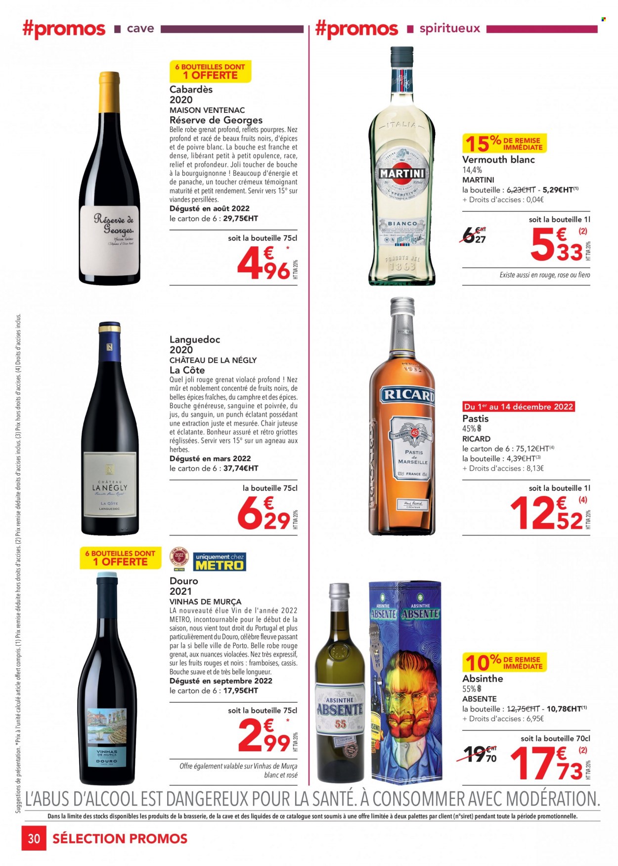 thumbnail - Catalogue Metro - 01/12/2022 - 31/12/2022 - Produits soldés - vin, Absinthe, vermouth, Martini, pastis. Page 30.