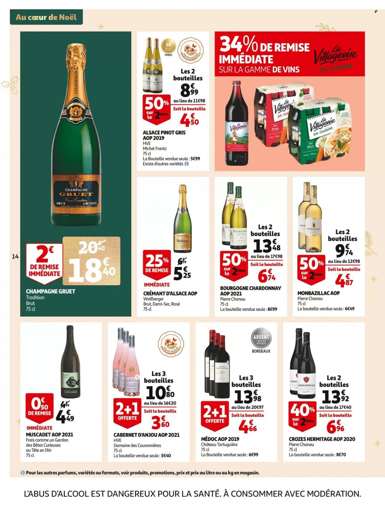 thumbnail - Catalogue Auchan - 30/11/2022 - 06/12/2022 - Produits soldés - Bordeaux, Crémant d’Alsace, champagne, vin blanc, vin rouge, Pinot Gris, vin. Page 14.