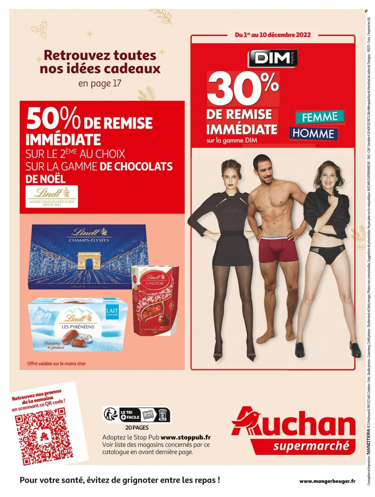 thumbnail - Catalogue Auchan - 30/11/2022 - 06/12/2022 - Produits soldés - chocolat, Lindor, chocolats de Noël, Lindt. Page 20.