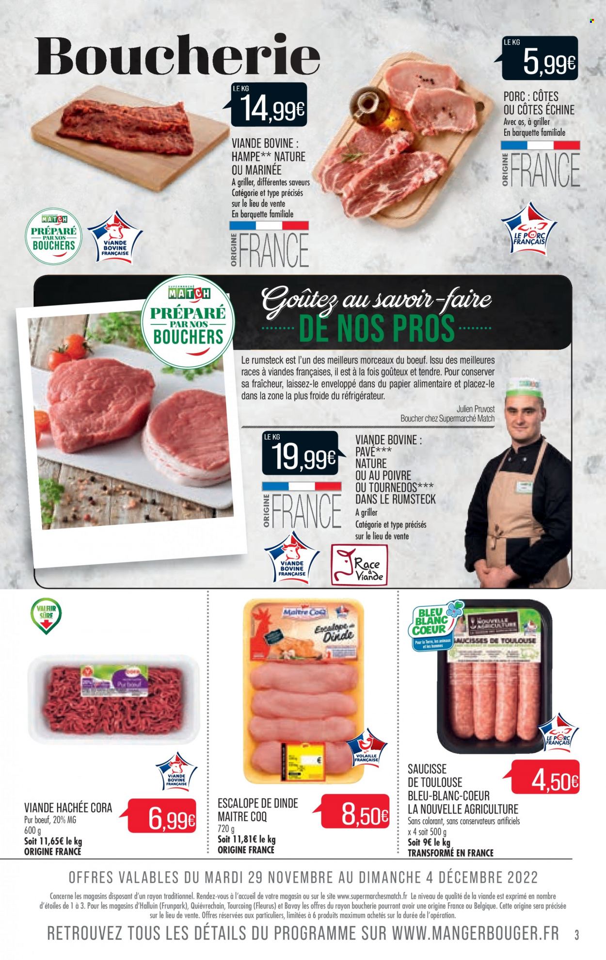 thumbnail - Catalogue Supermarché Match - 29/11/2022 - 11/12/2022 - Produits soldés - escalope, Maître CoQ, viande de dinde, escalope de dinde, viande hachée, saucisse. Page 3.