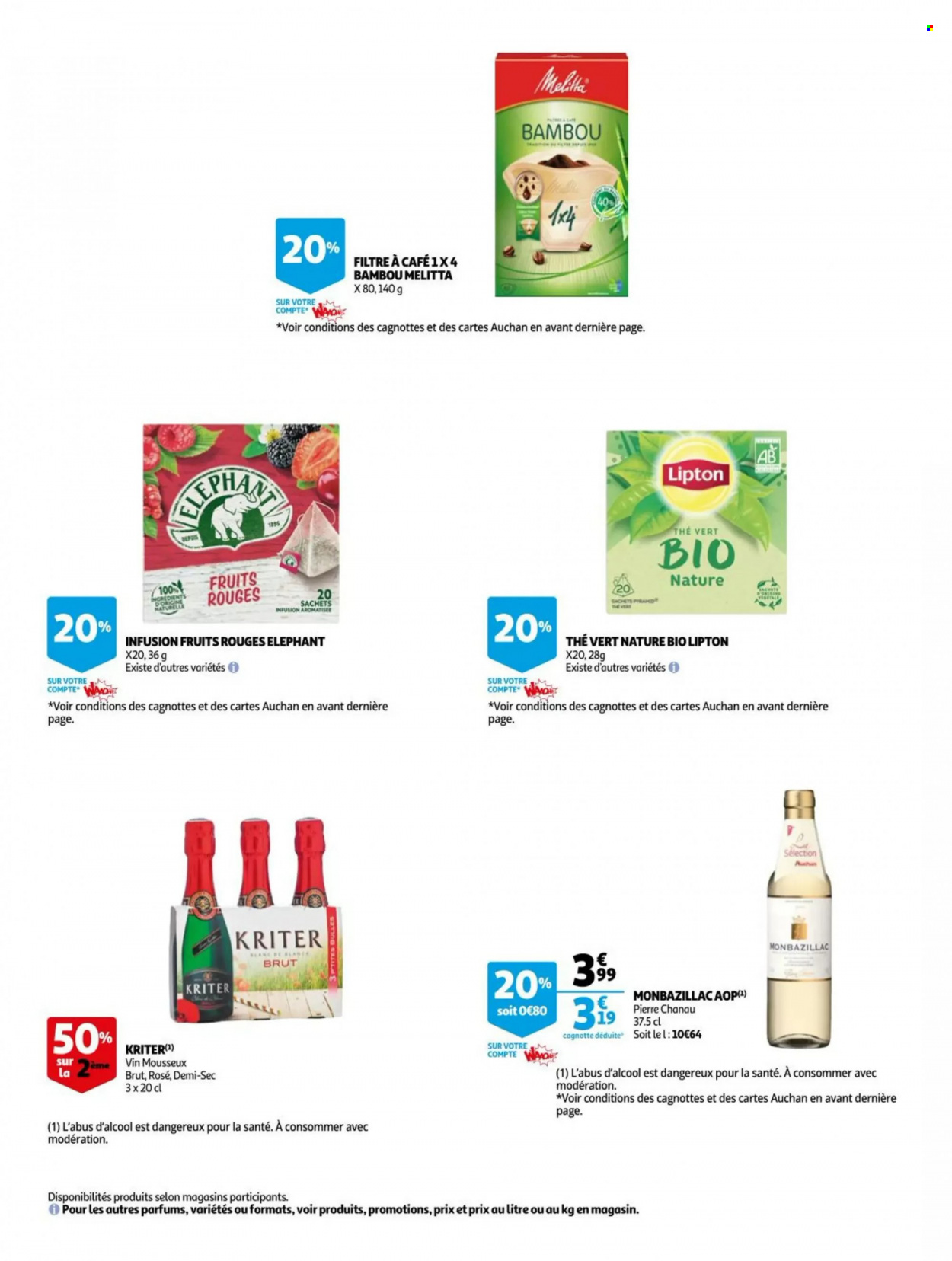 thumbnail - Catalogue Auchan - 30/11/2022 - 13/12/2022 - Produits soldés - Lipton, thé, thé vert, vin, bambou. Page 8.
