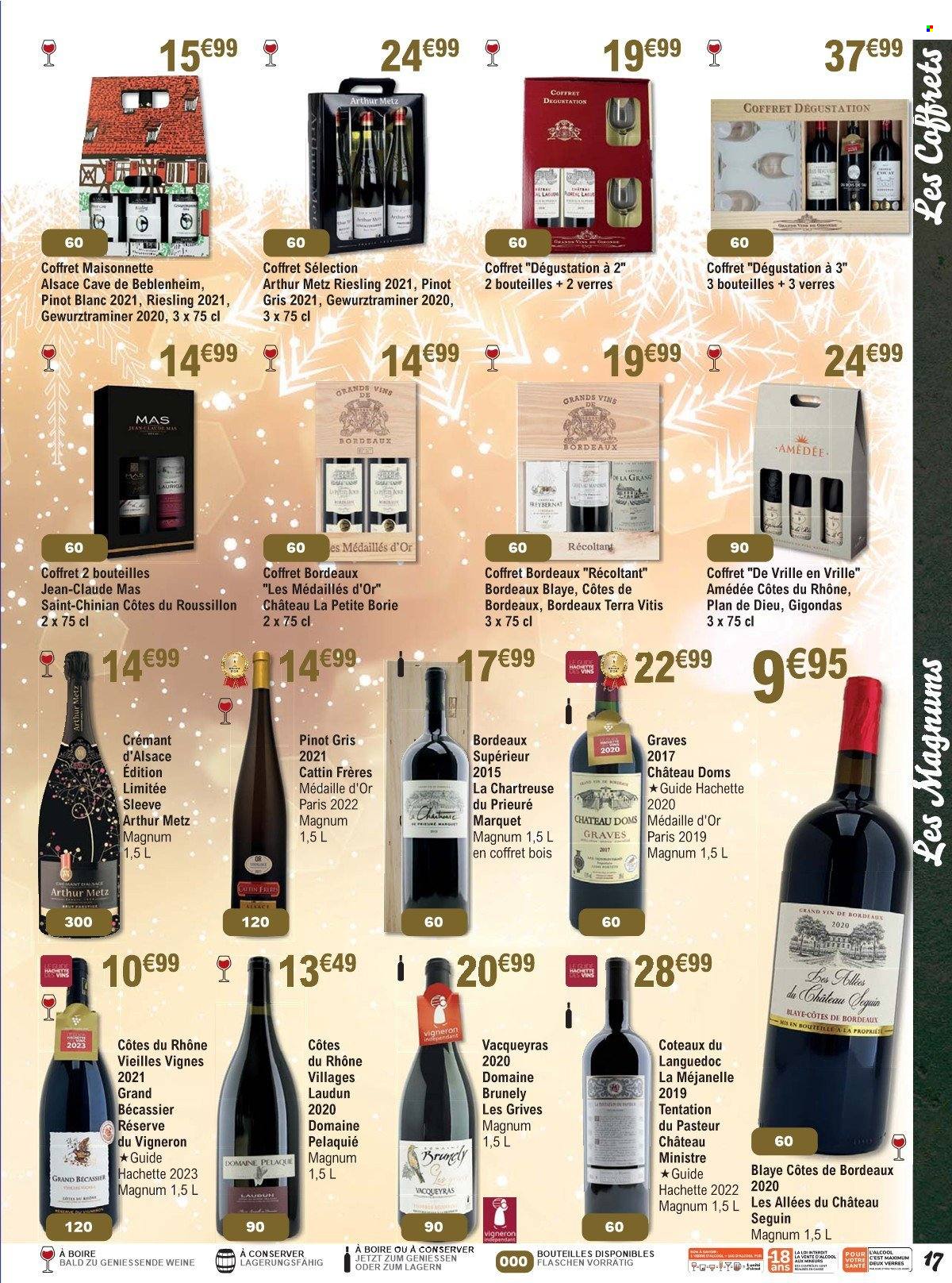 thumbnail - Catalogue Cora - 01/12/2022 - 28/01/2023 - Produits soldés - Bordeaux, Côtes du Rhône, Côtes du Roussillon, Crémant d’Alsace, champagne, vin blanc, vin rouge, Pinot Gris, Pinot Blanc, Riesling, jeans. Page 17.