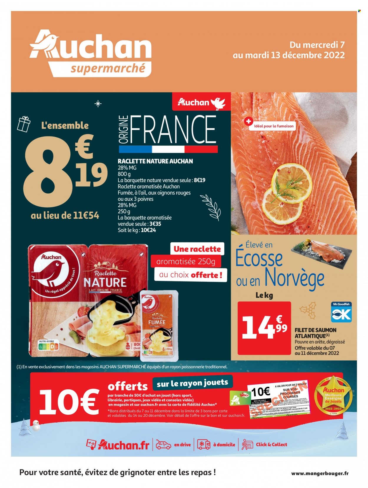thumbnail - Catalogue Auchan - 07/12/2022 - 13/12/2022 - Produits soldés - saumon, pavés de saumon, fromage à raclette, La Raclette, console. Page 1.