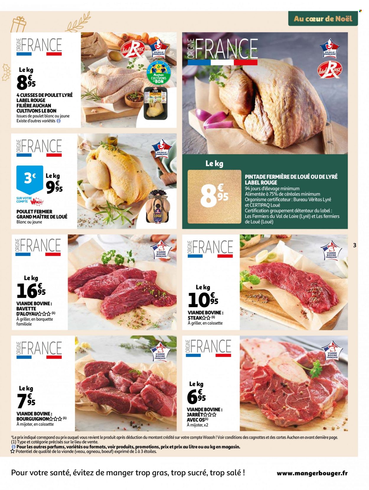 thumbnail - Catalogue Auchan - 07/12/2022 - 13/12/2022 - Produits soldés - steak, pintade, cuisses de poulet, viande de poulet, viande de veau. Page 3.