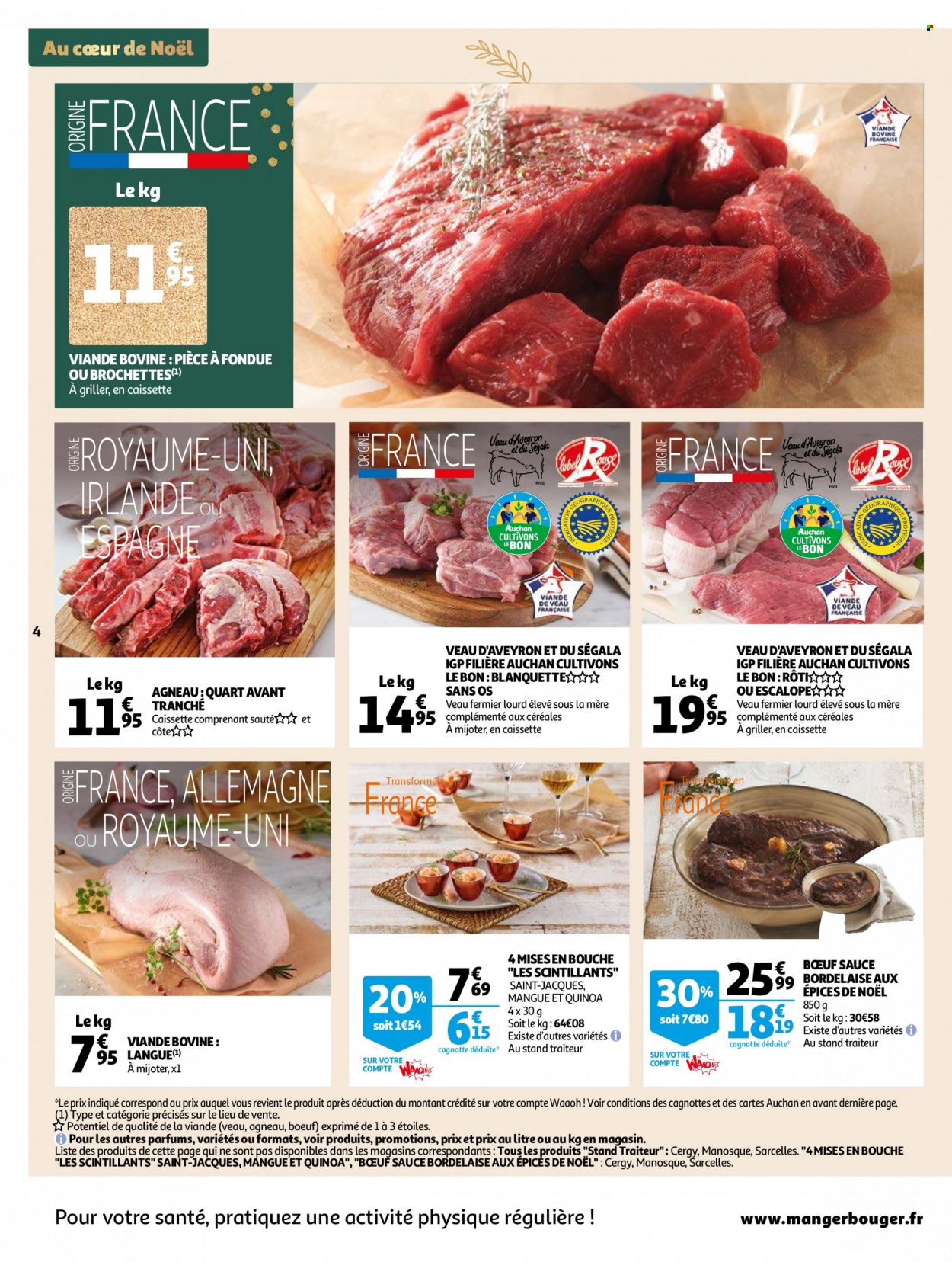 thumbnail - Catalogue Auchan - 07/12/2022 - 13/12/2022 - Produits soldés - escalope, pièce à fondue, mangue, mise en bouche. Page 4.
