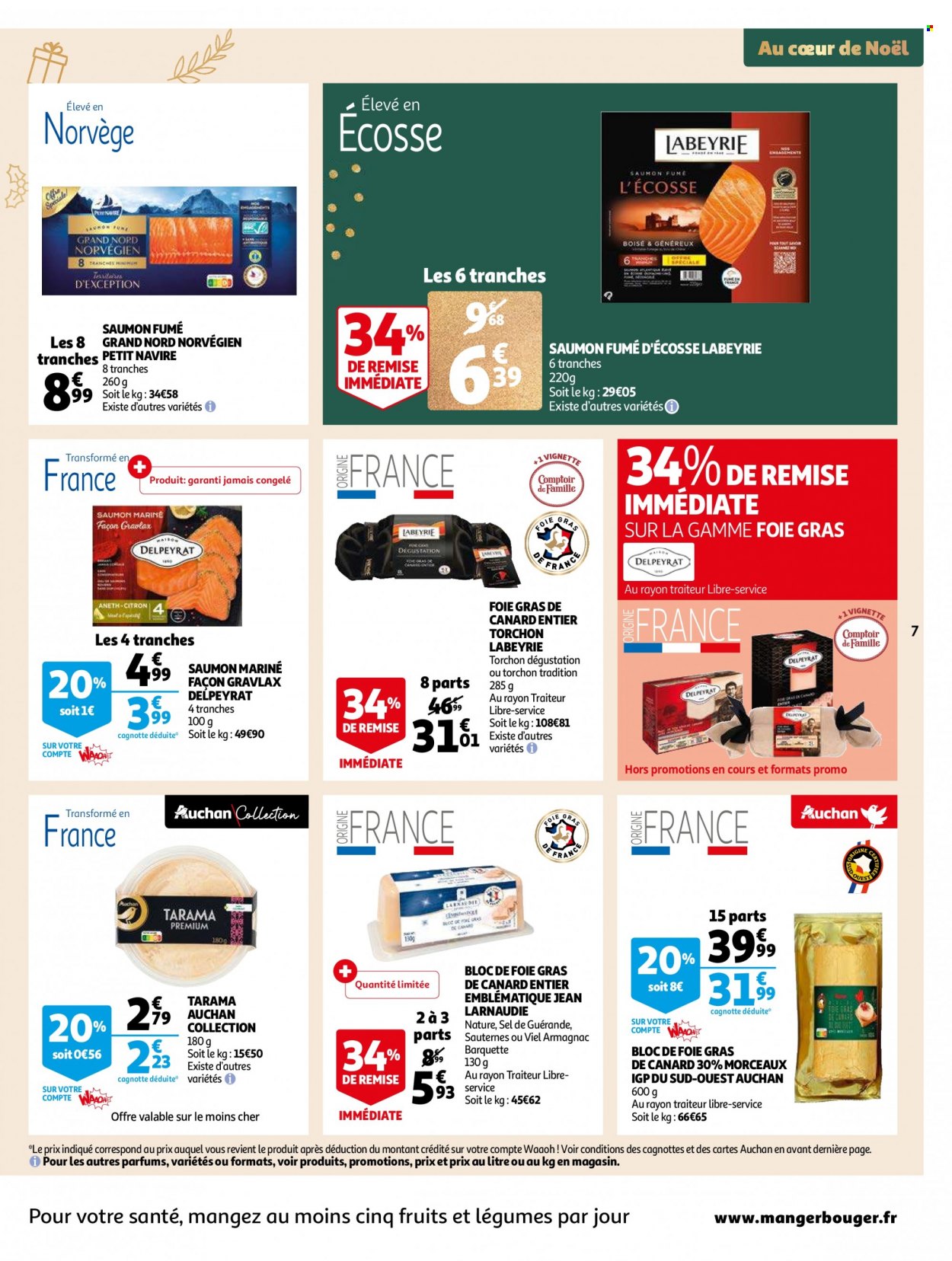 thumbnail - Catalogue Auchan - 07/12/2022 - 13/12/2022 - Produits soldés - Labeyrie, Petit Navire, foie gras, tarama, saumon fumé, aneth, Sauternes, armagnac, torchon, jeans. Page 7.