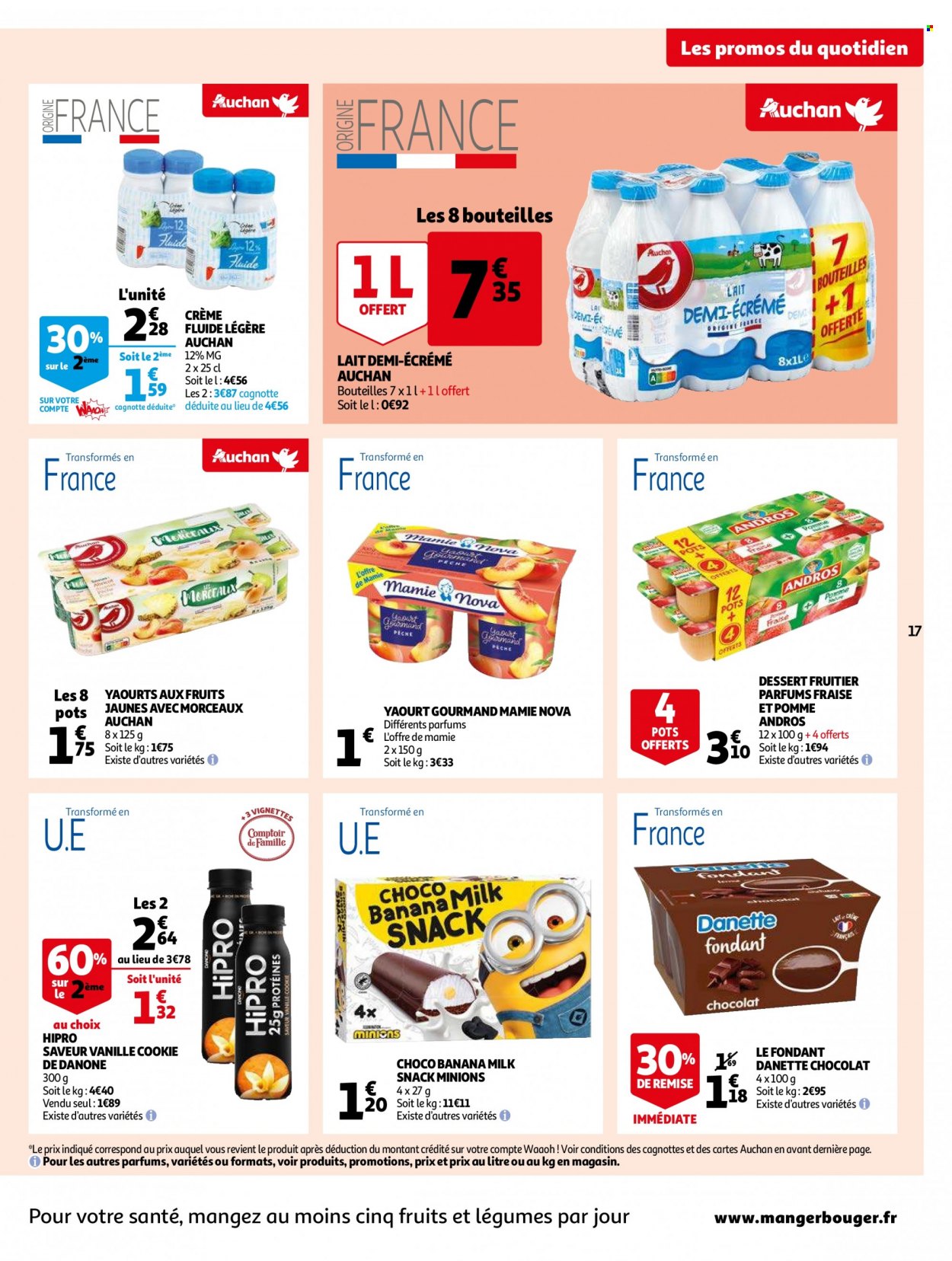 thumbnail - Catalogue Auchan - 07/12/2022 - 13/12/2022 - Produits soldés - dessert, yaourt, Danette, Danone, ANDROS, Mamie Nova, lait demi-écrémé. Page 17.