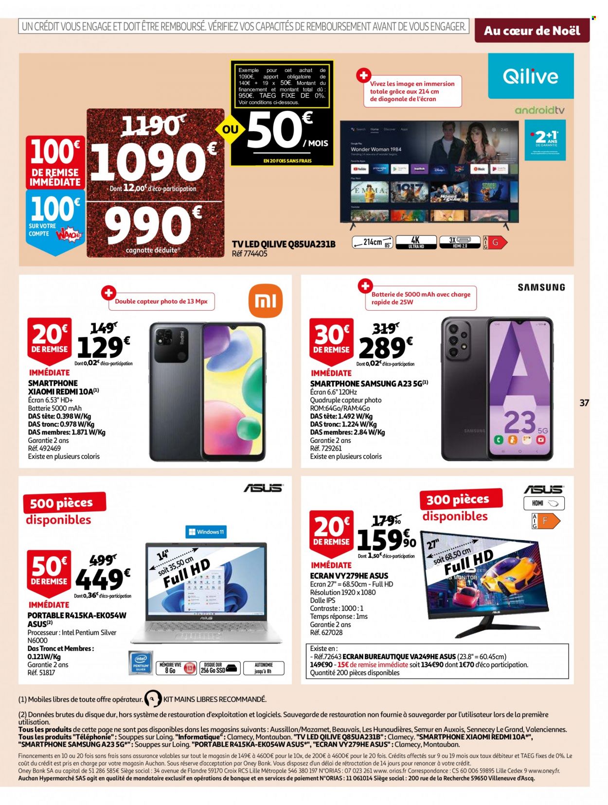 thumbnail - Catalogue Auchan - 07/12/2022 - 13/12/2022 - Produits soldés - Samsung, Xiaomi, ASUS, smartphone, téléviseur, téléviseur LED. Page 37.