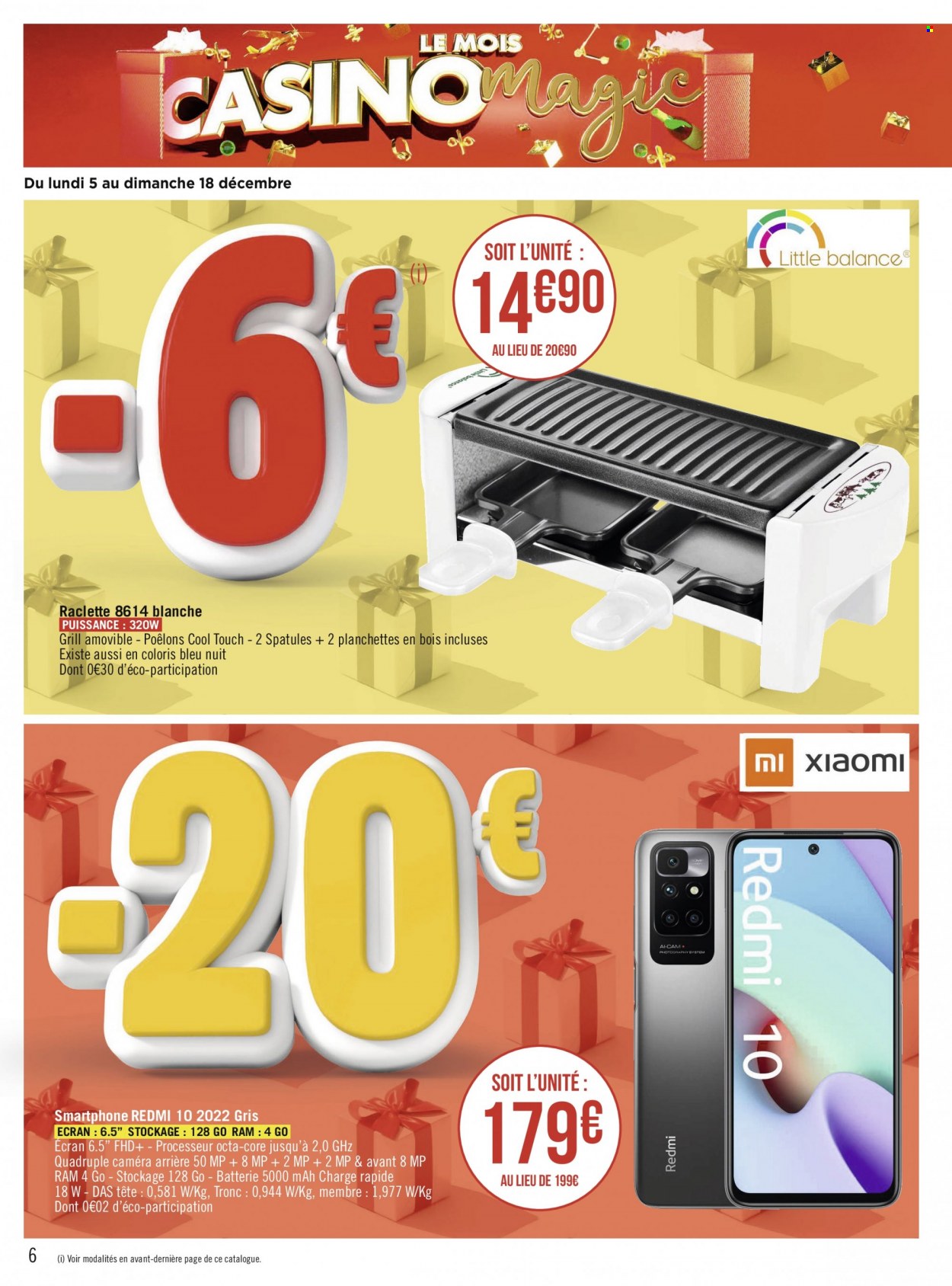 thumbnail - Catalogue Géant Casino - Produits soldés - spatule, La Raclette, Xiaomi, smartphone. Page 6.