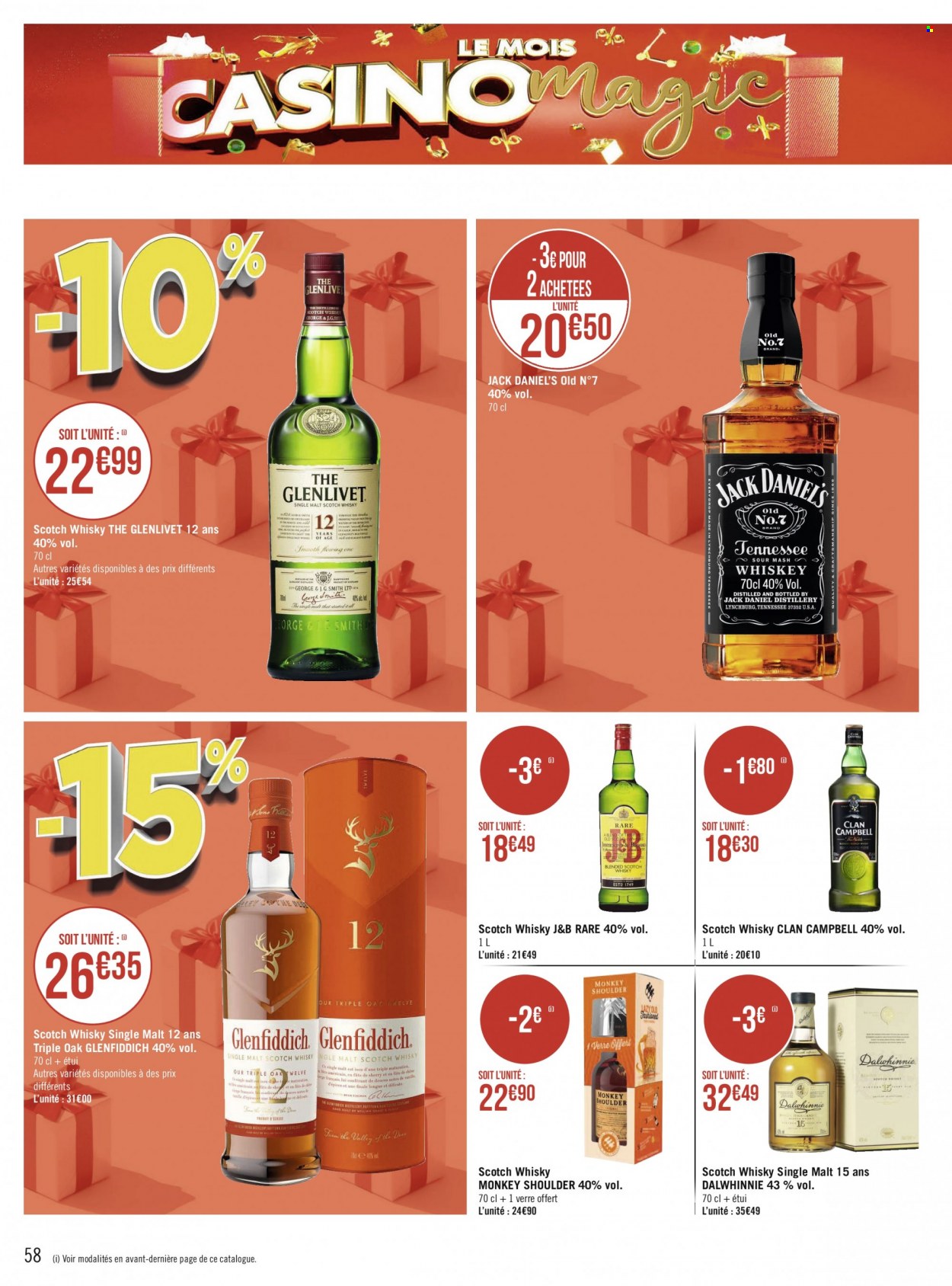 thumbnail - Catalogue Géant Casino - Produits soldés - alcool, whisky, J&B. Page 58.