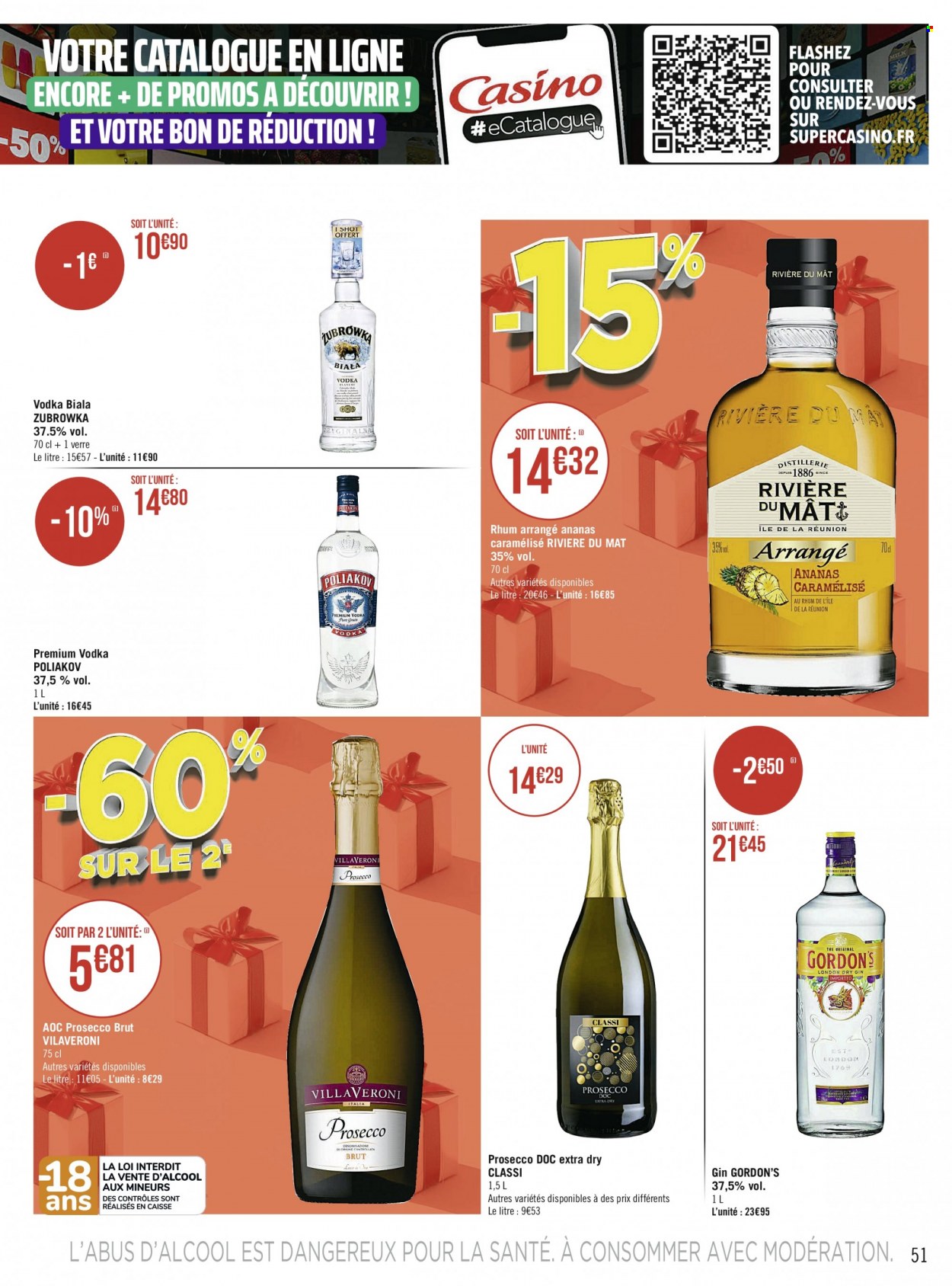 thumbnail - Catalogue Géant Casino - Produits soldés - Prosecco, gin, vodka, rhum, Poliakov. Page 51.