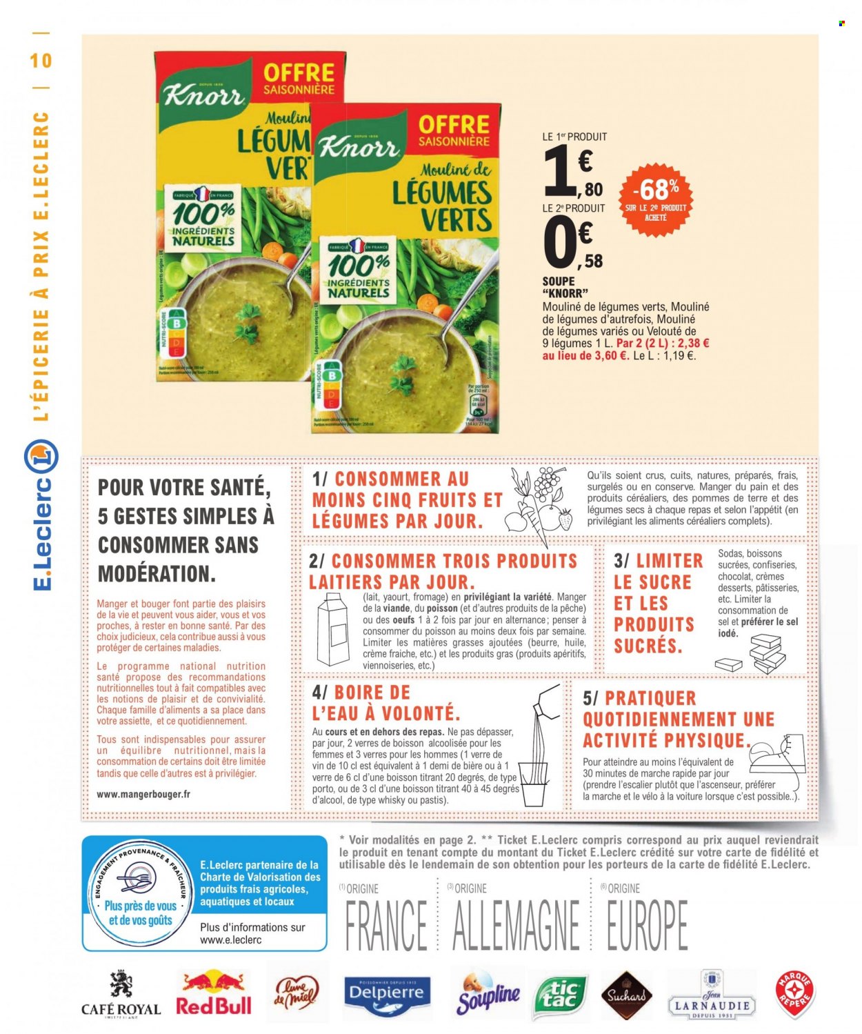 thumbnail - Catalogue E.Leclerc - 06/12/2022 - 17/12/2022 - Produits soldés - pommes de terre, Knorr, crème fraîche, Suchard, mouliné de légumes, café, Soupline, verre. Page 10.