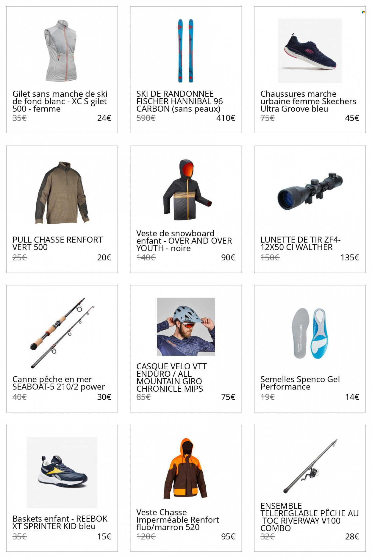thumbnail - Catalogue Decathlon - Produits soldés - Reebok, basket, casque, VTT Rockrider, vélo, veste, veste de snowboard, gilet, pull, snowboard. Page 31.