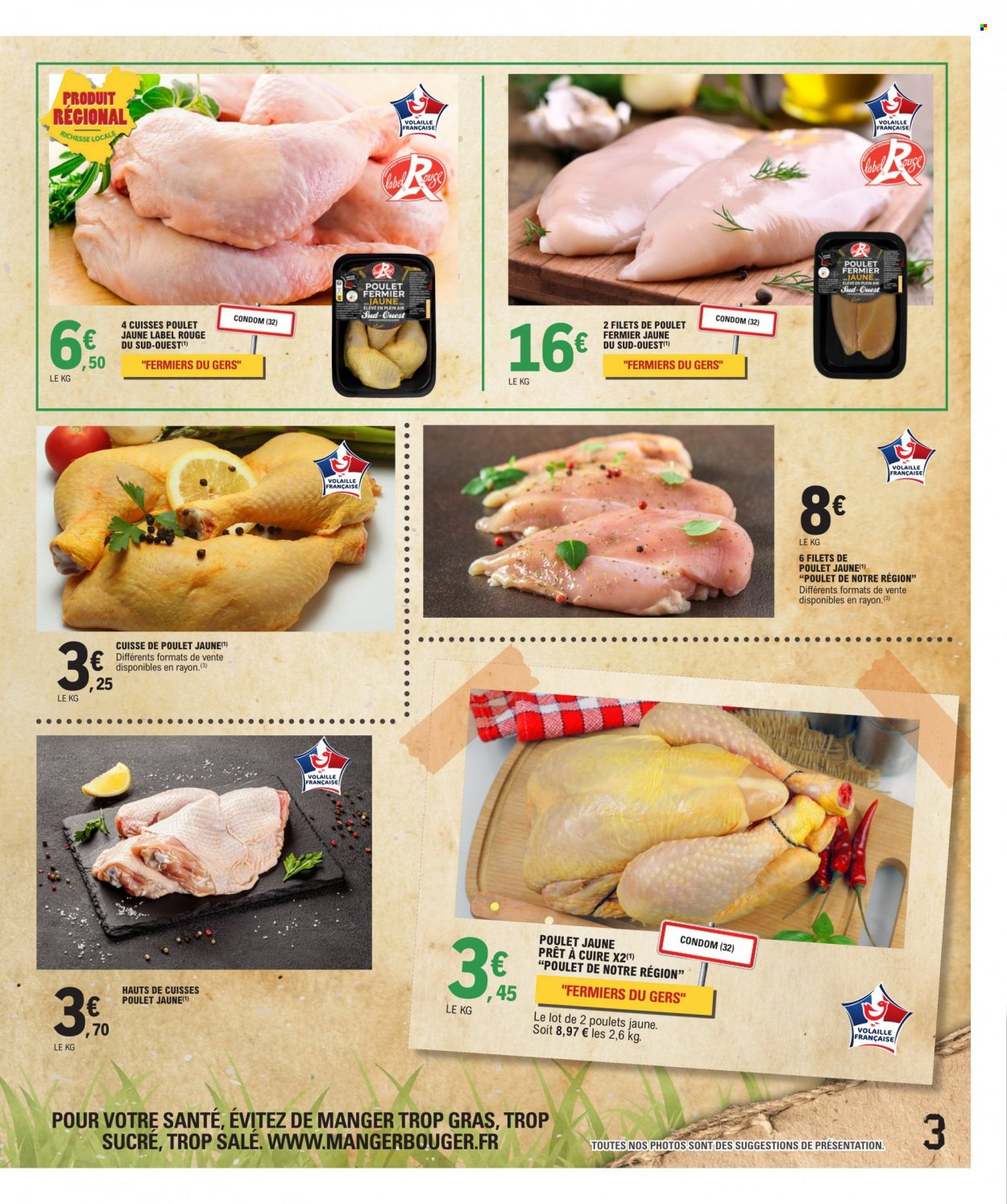 thumbnail - Catalogue E.Leclerc - 10/01/2023 - 18/02/2023 - Produits soldés - filet de poulet, viande de poulet, cuisse de poulet. Page 3.