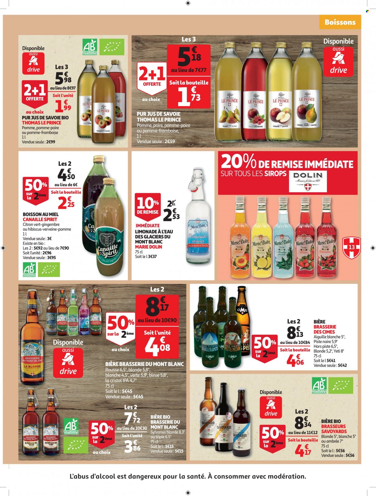 thumbnail - Catalogue Auchan - 15/02/2023 - 20/02/2023 - Produits soldés - bière, gingembre, jus, pur jus, limonade, maison, hibiscus. Page 13.
