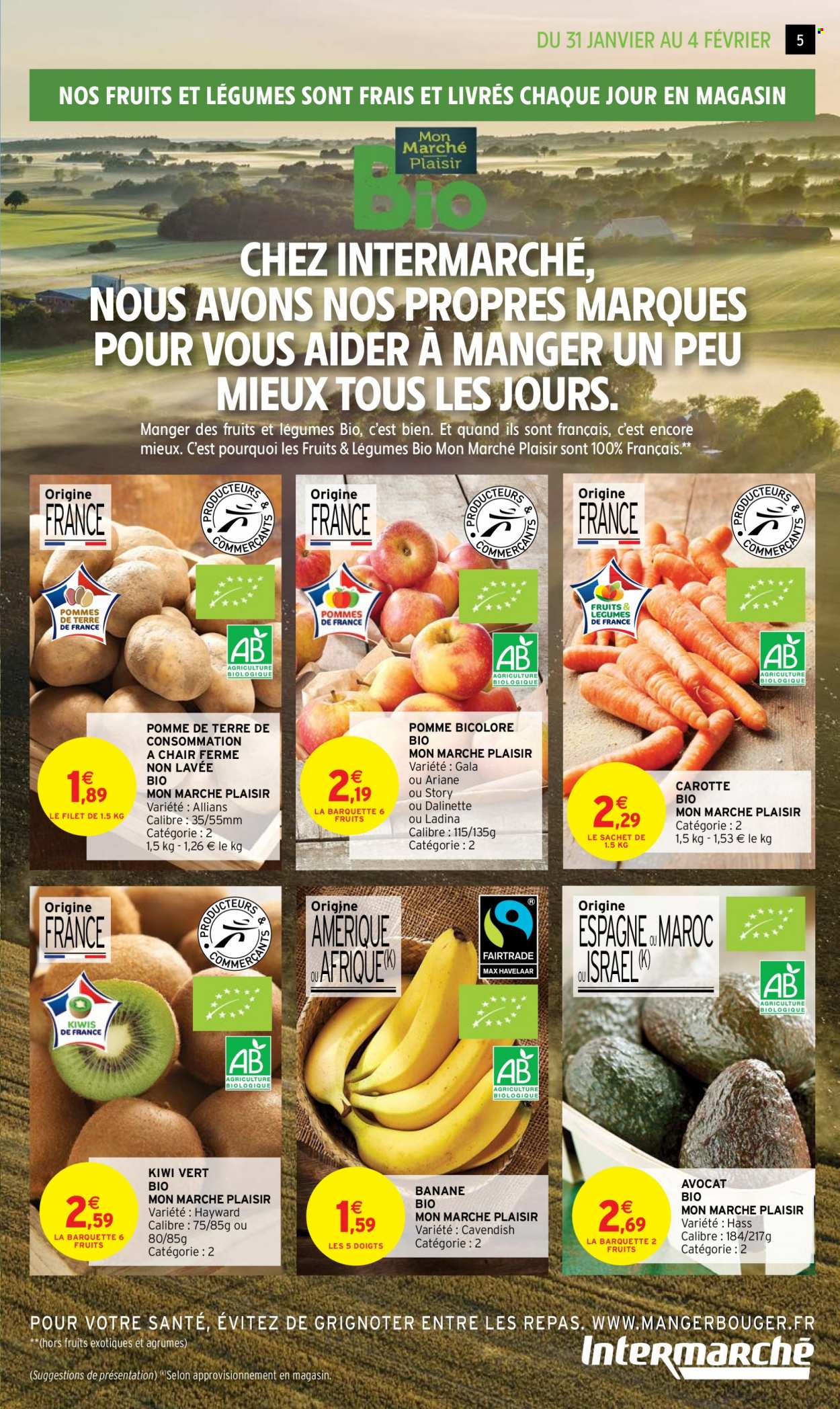 thumbnail - Catalogue Intermarché Super - 31/01/2023 - 12/02/2023 - Produits soldés - avocat, kiwi, bananes, carotte, pommes de terre, agrumes. Page 5.