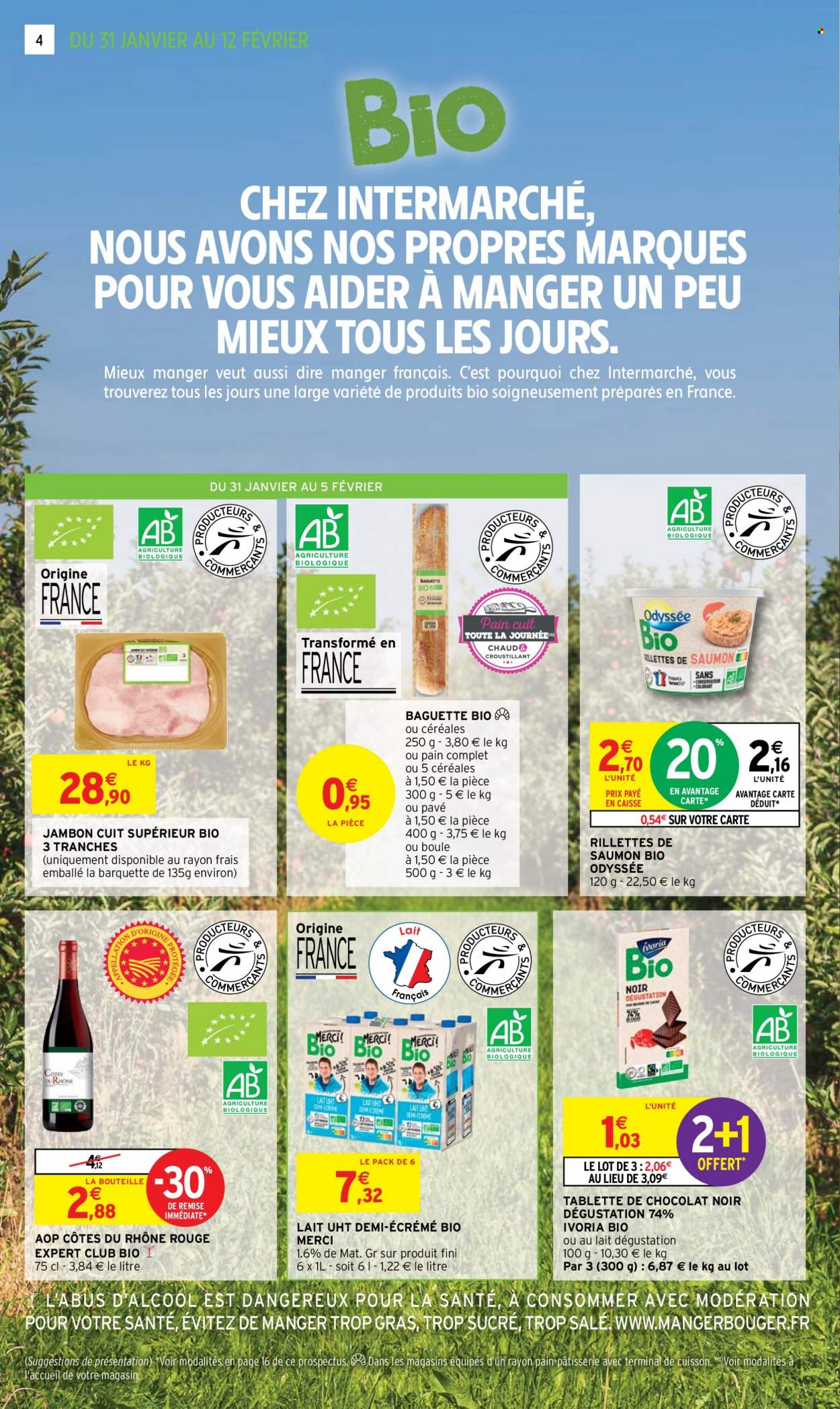 thumbnail - Catalogue Intermarché Hyper - 31/01/2023 - 12/02/2023 - Produits soldés - baguette, rillettes, jambon, Côtes du Rhône, vin. Page 4.