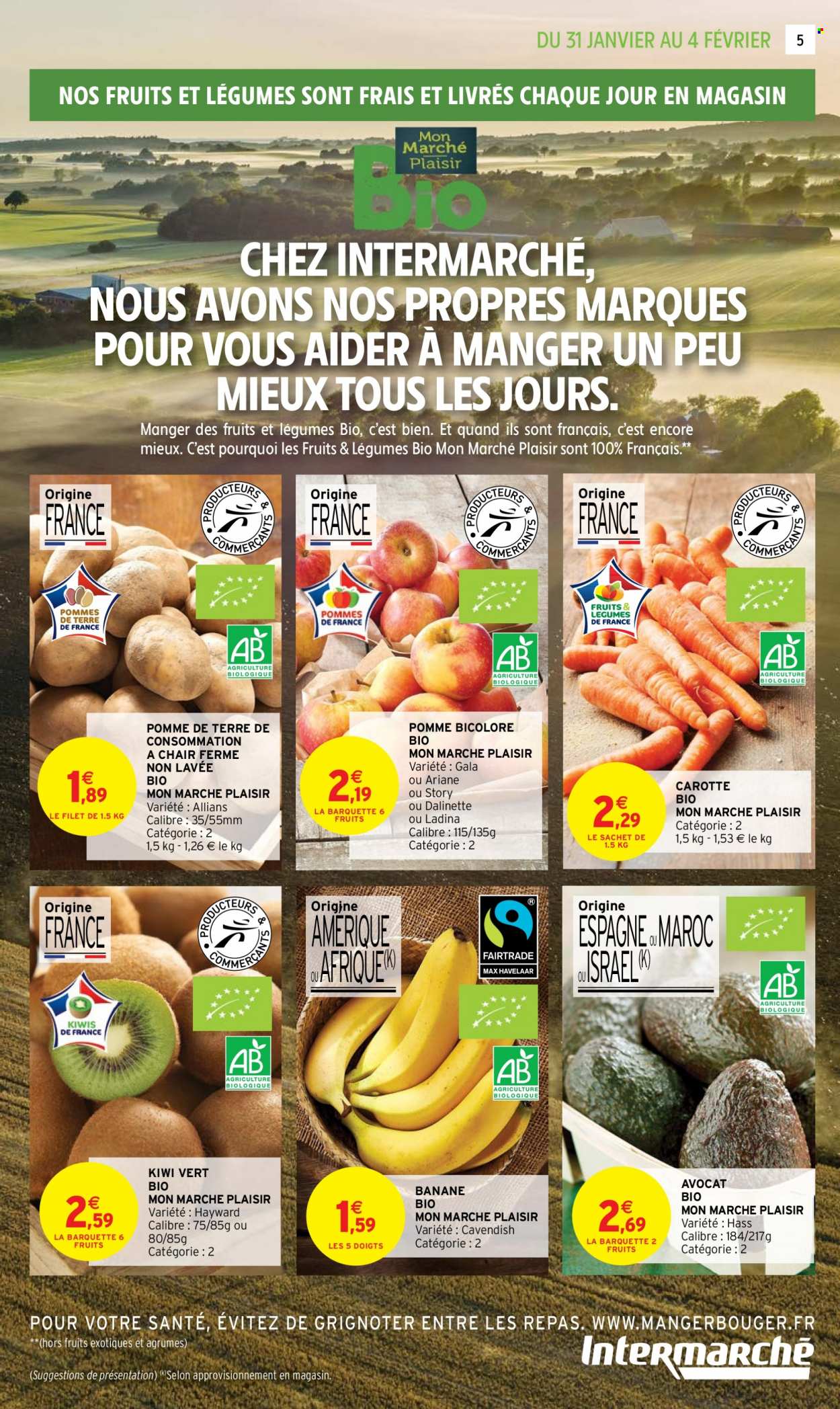 thumbnail - Catalogue Intermarché Hyper - 31/01/2023 - 12/02/2023 - Produits soldés - avocat, kiwi, bananes, carotte, pommes de terre, agrumes. Page 5.