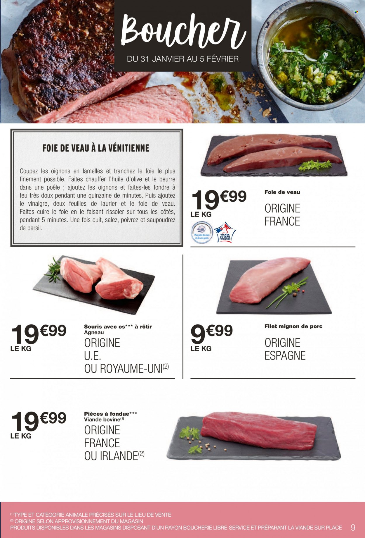 thumbnail - Catalogue Monoprix - 01/02/2023 - 12/02/2023 - Produits soldés - filet mignon, pièce à fondue, viande de porc, oignons, viande de veau, viande d'agneau, huile d'olive, souris. Page 9.